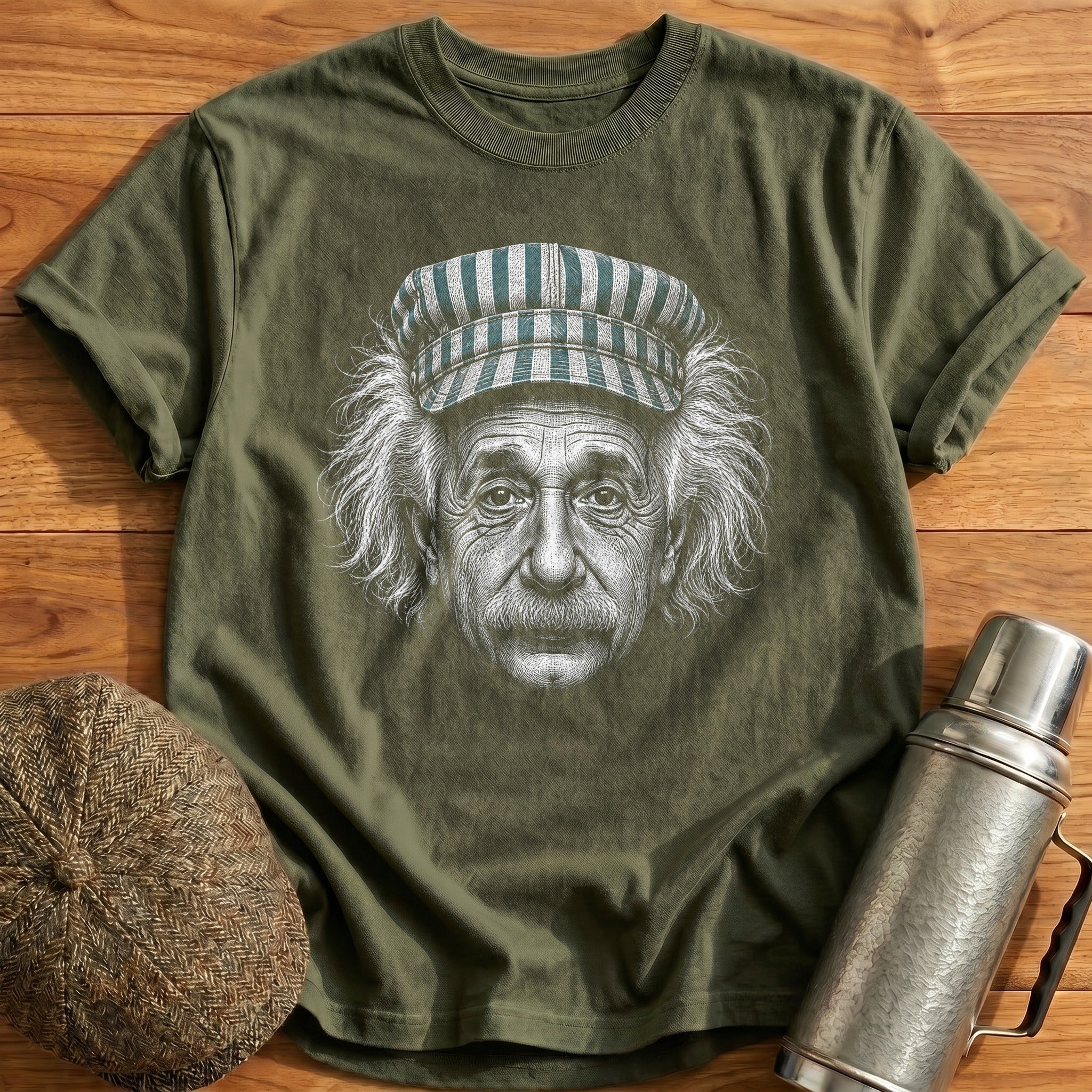Albert Einstein Engineer Soft Teal T-Shirt - Military Green