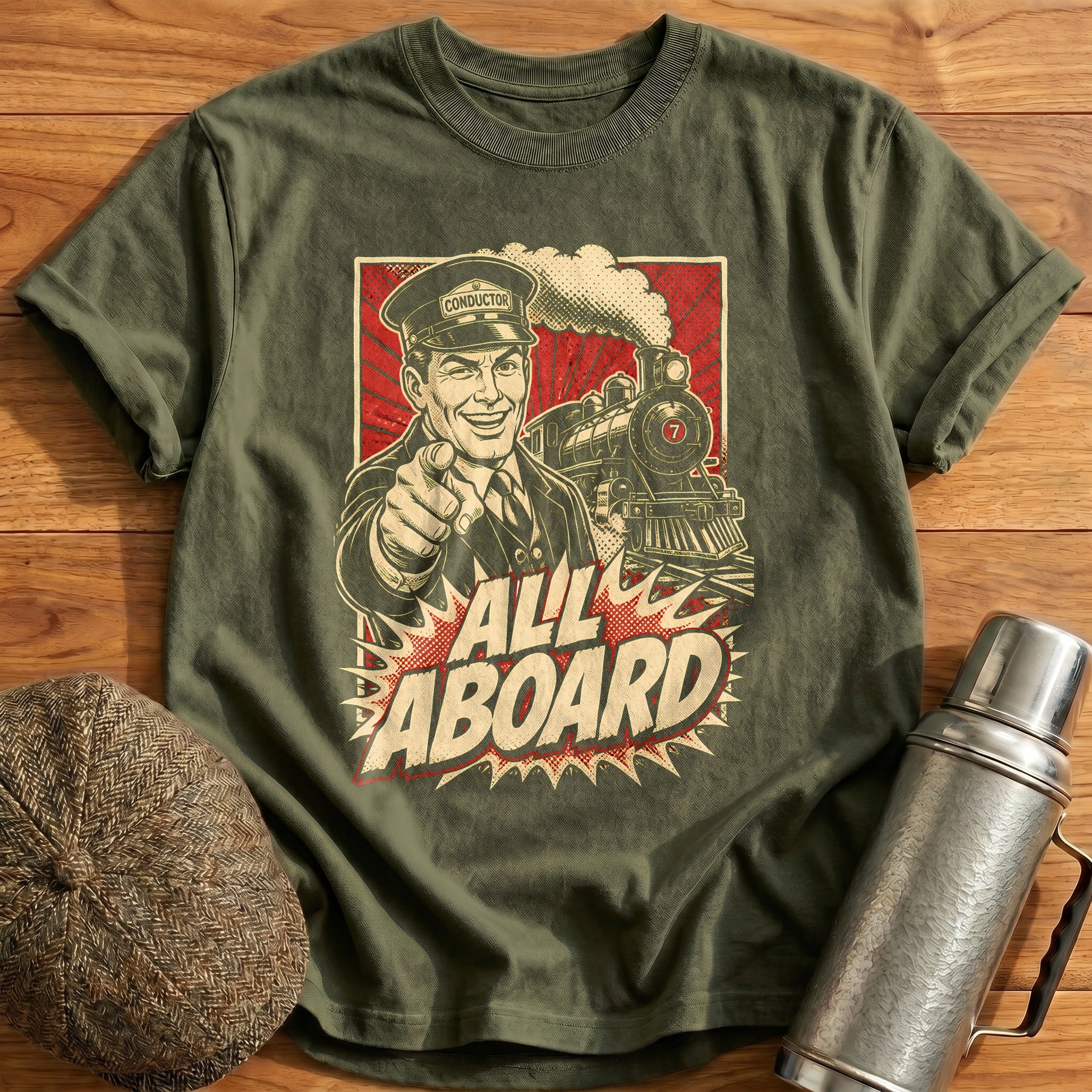 All Aboard Conductor T-Shirt - Military Green
