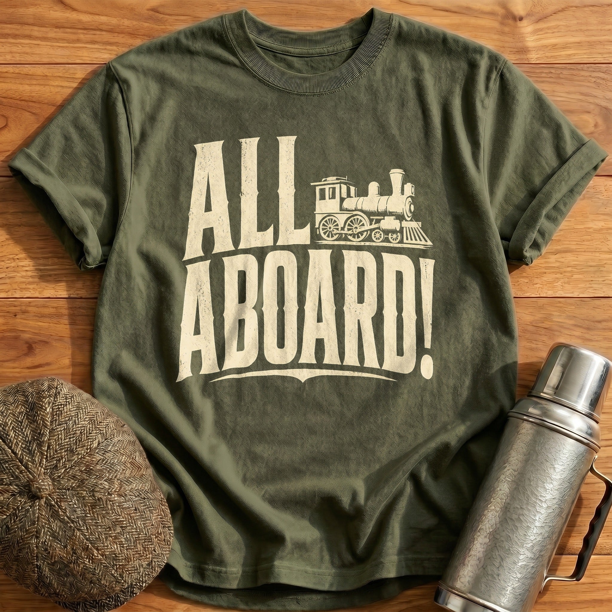 All Aboard Train Enthusiast Vintage - Military Green