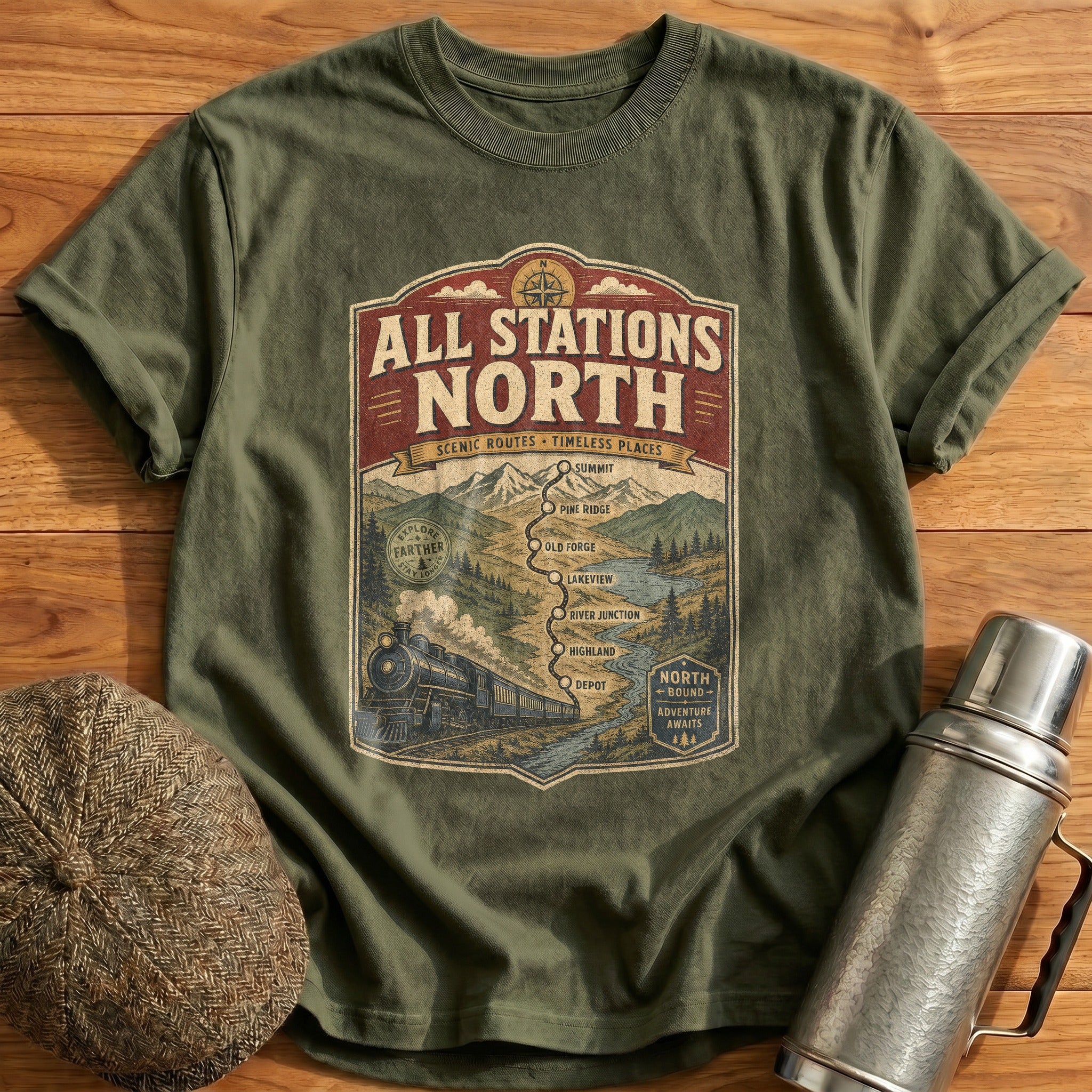 All Stations North T-Shirt - Military Green
