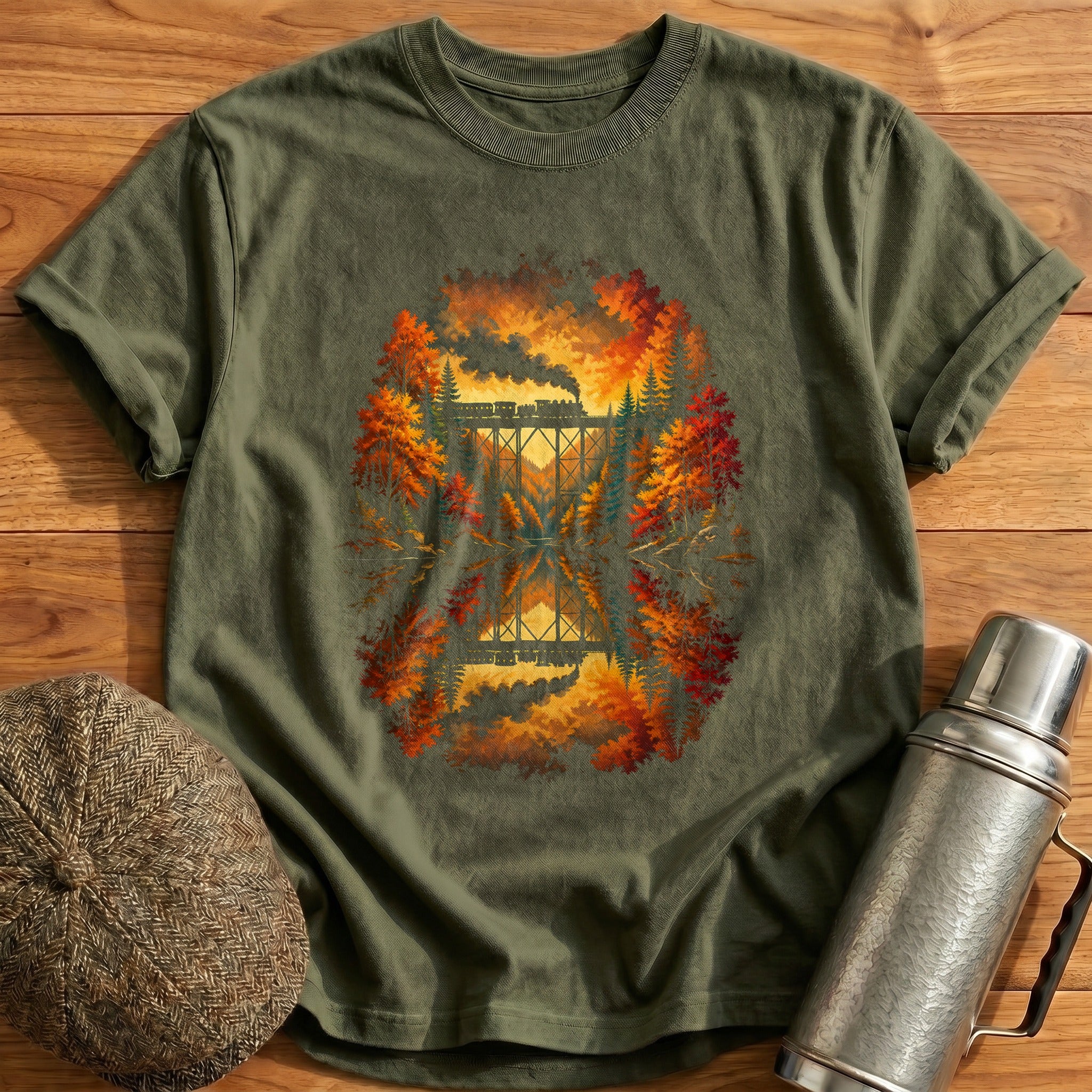 Autumn Lake Reflection 78 - Military Green