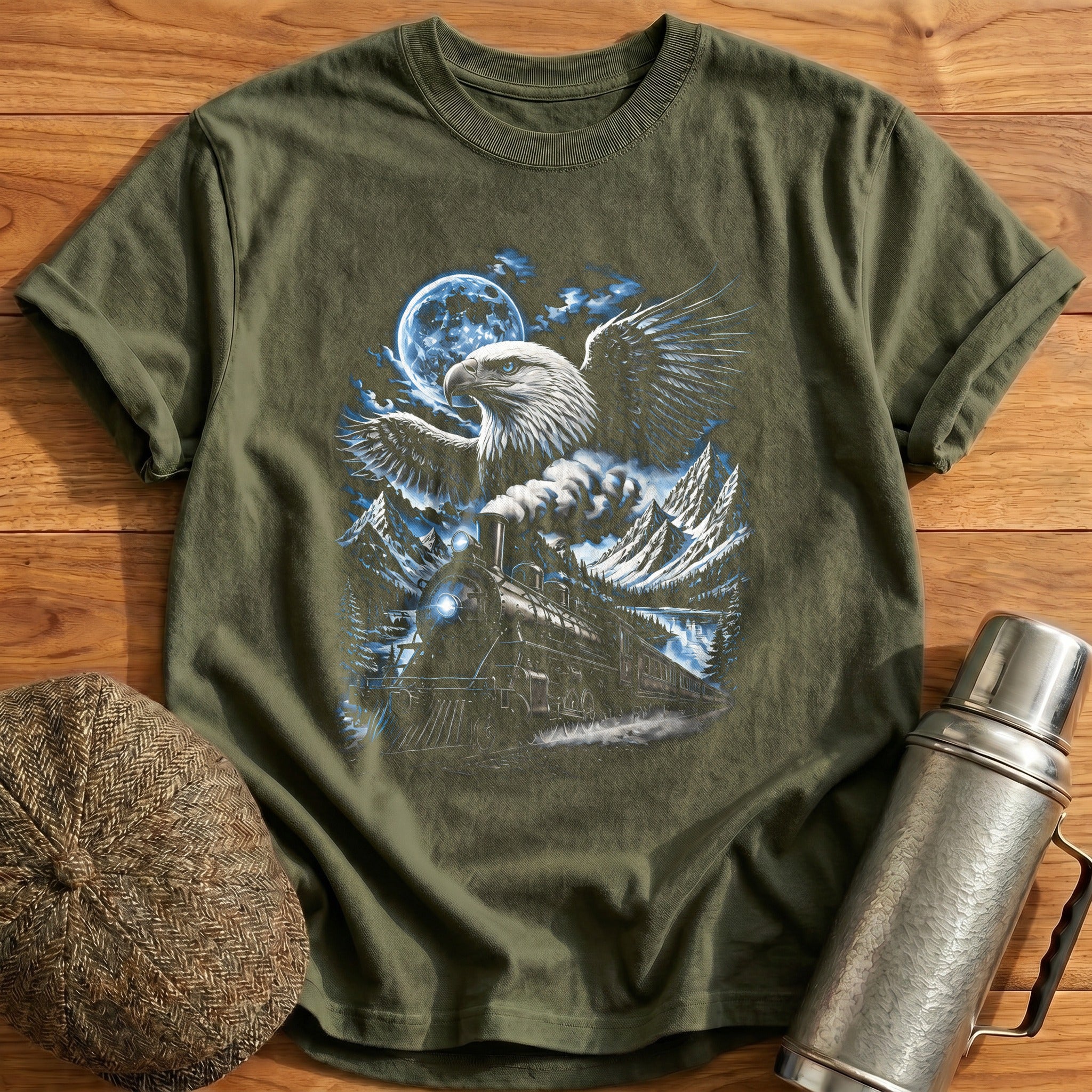 Bald Eagle Train Moonlight Mountains - Military Green