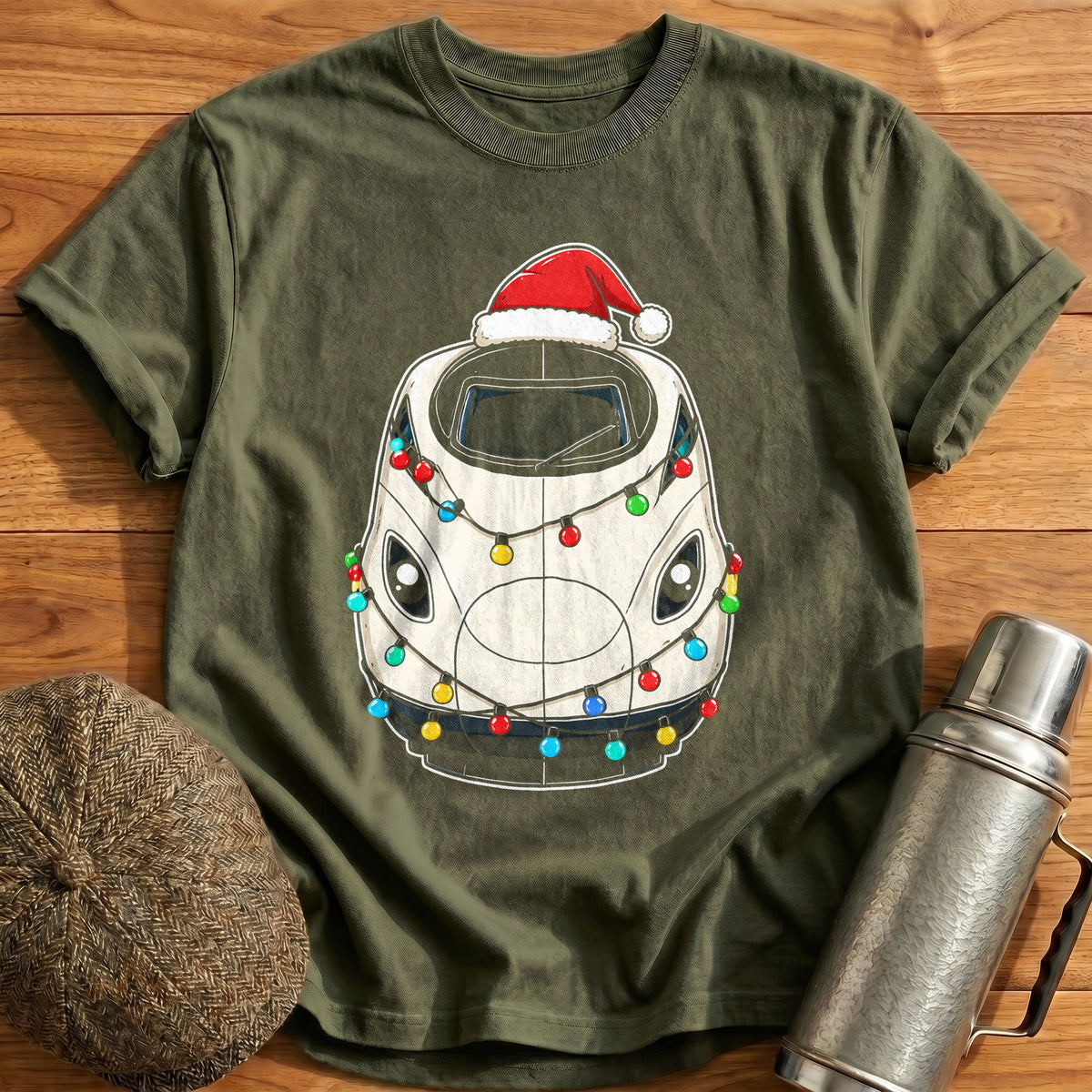 Bullet Train Christmas Lights 33 T-Shirt - Military Green