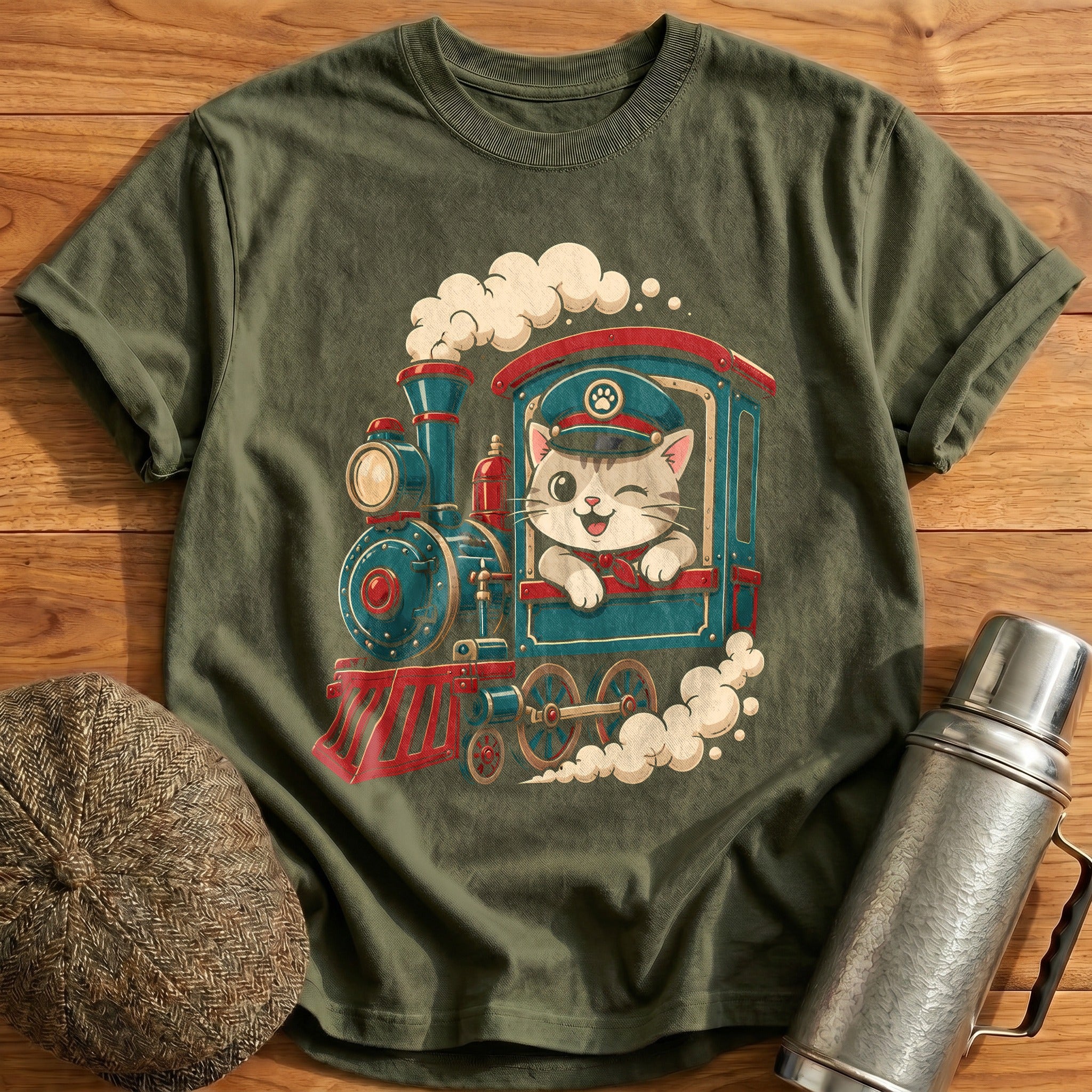 Captain Whiskers T-Shirt - Military Green