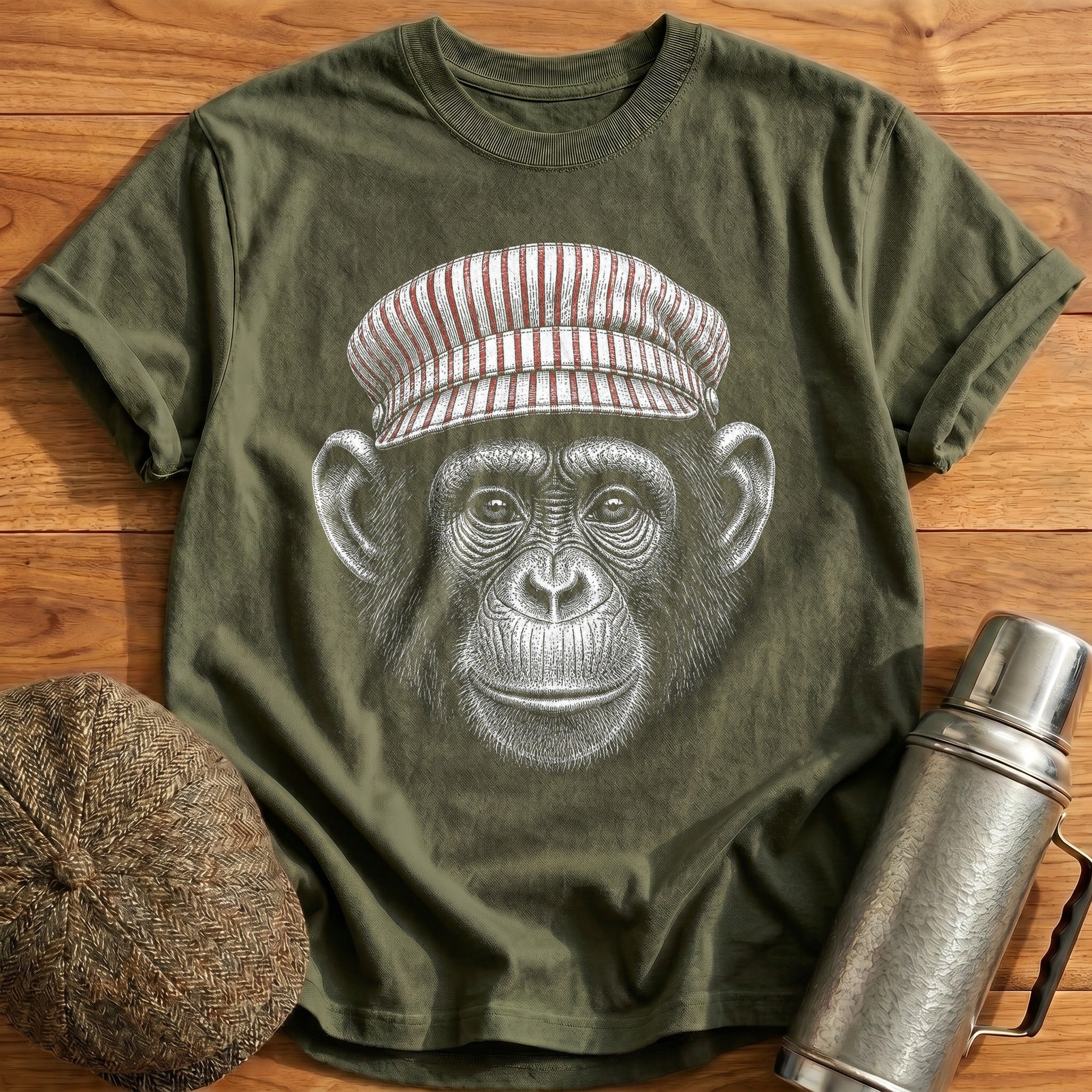 Chimp Engineer Muted Red T-Shirt - Military Green