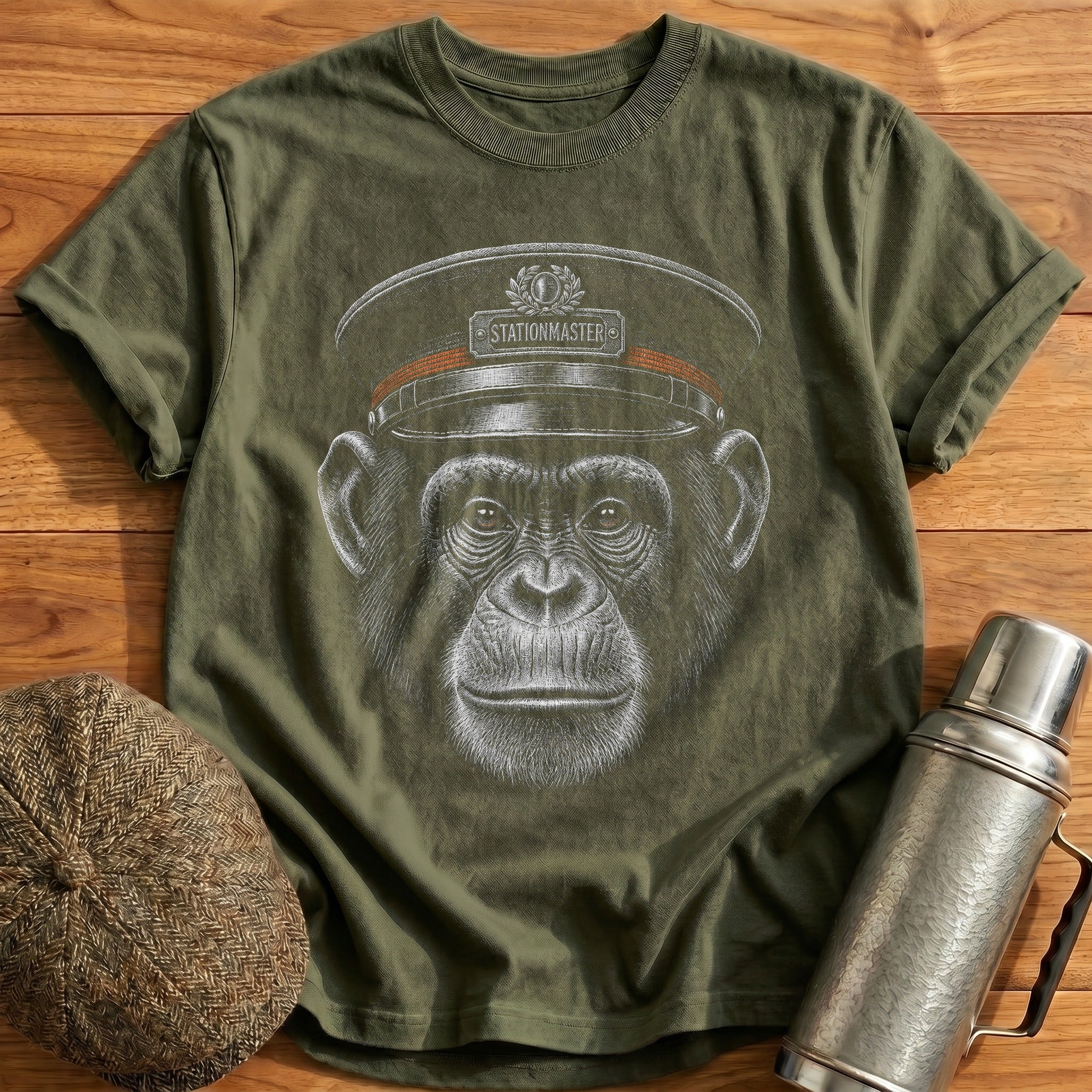 Chimp Stationmaster Muted Orange T-Shirt - Military Green