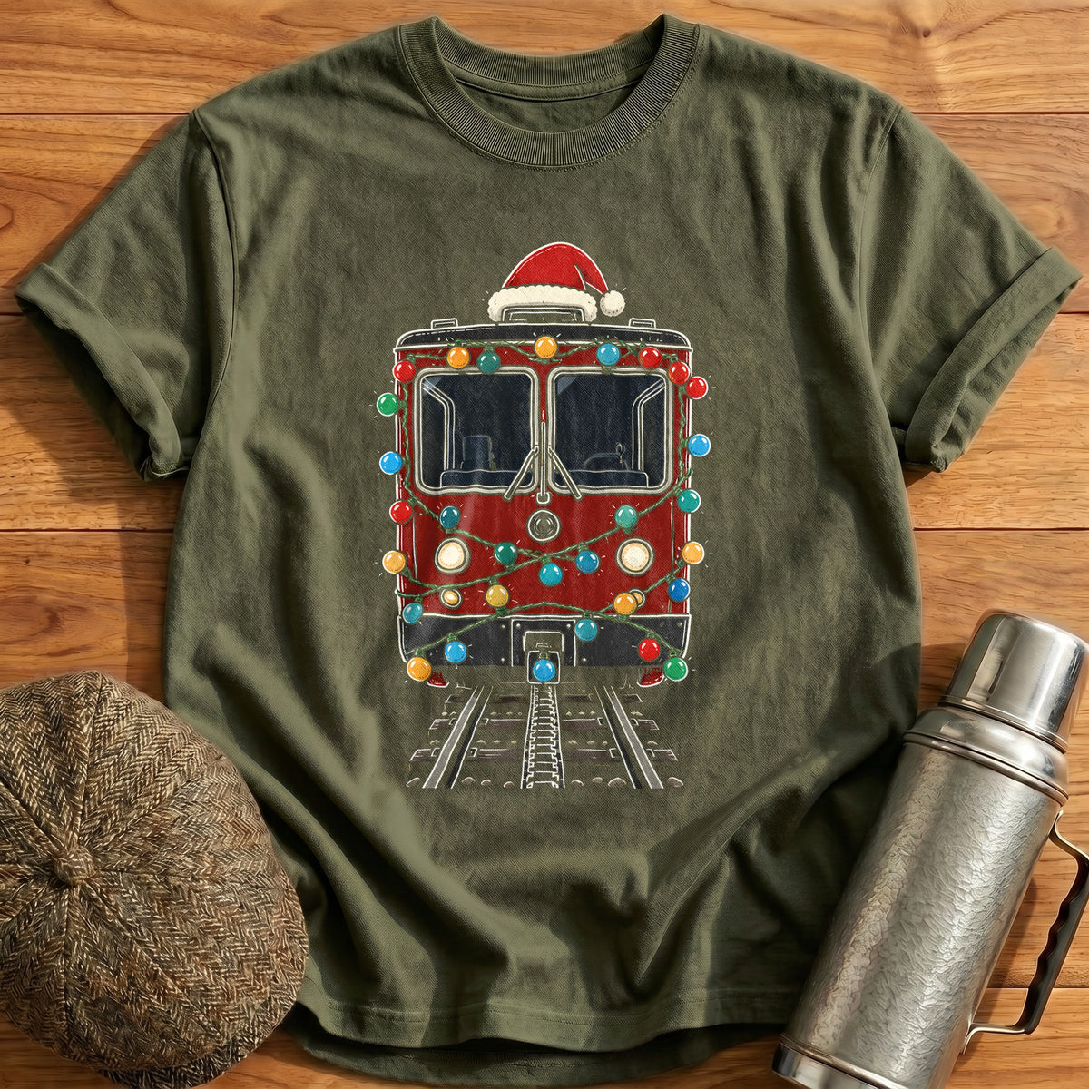 Cog Railway Christmas Lights 44 T-Shirt - Military Green