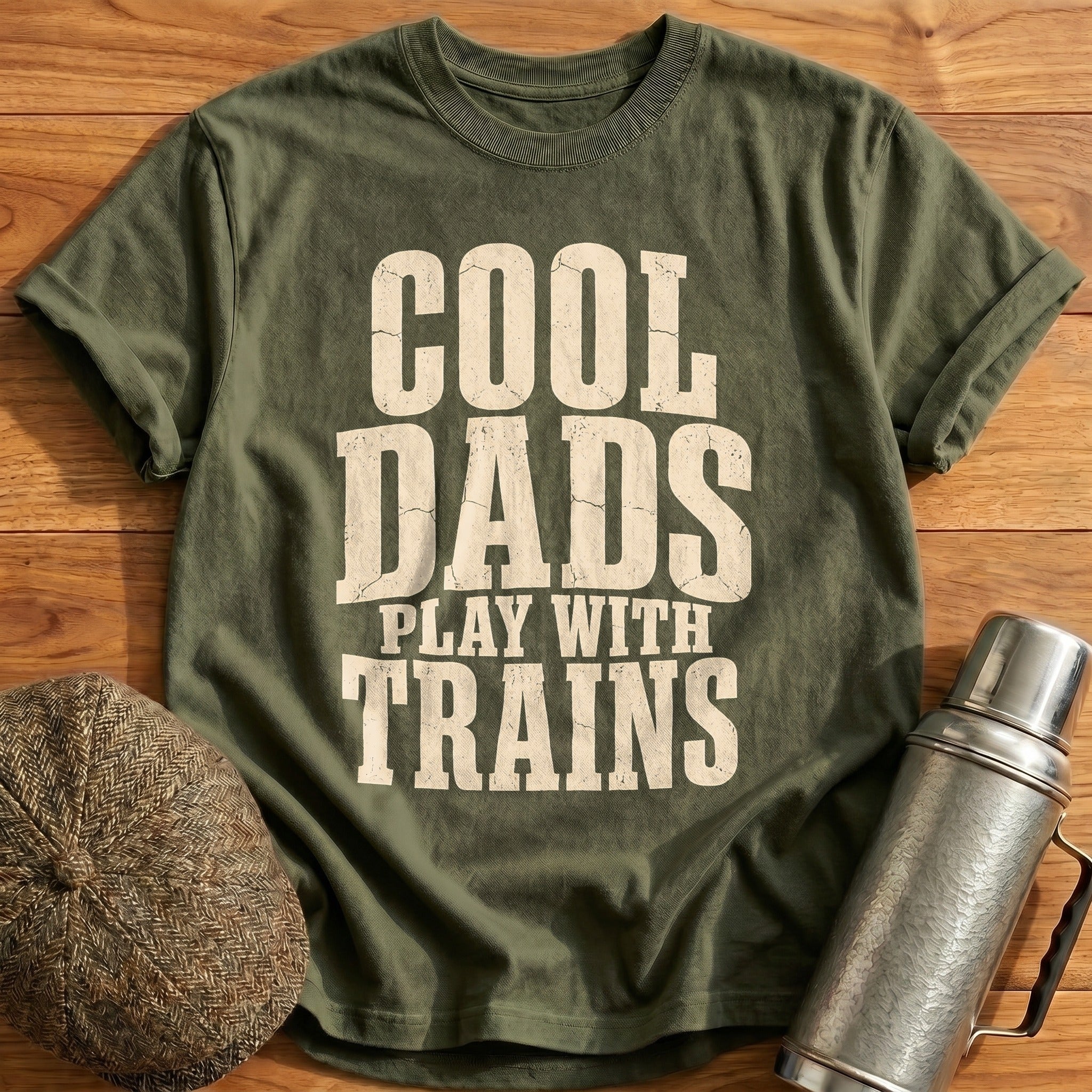 Cool Dads Play With Trains Father Railroad - Military Green