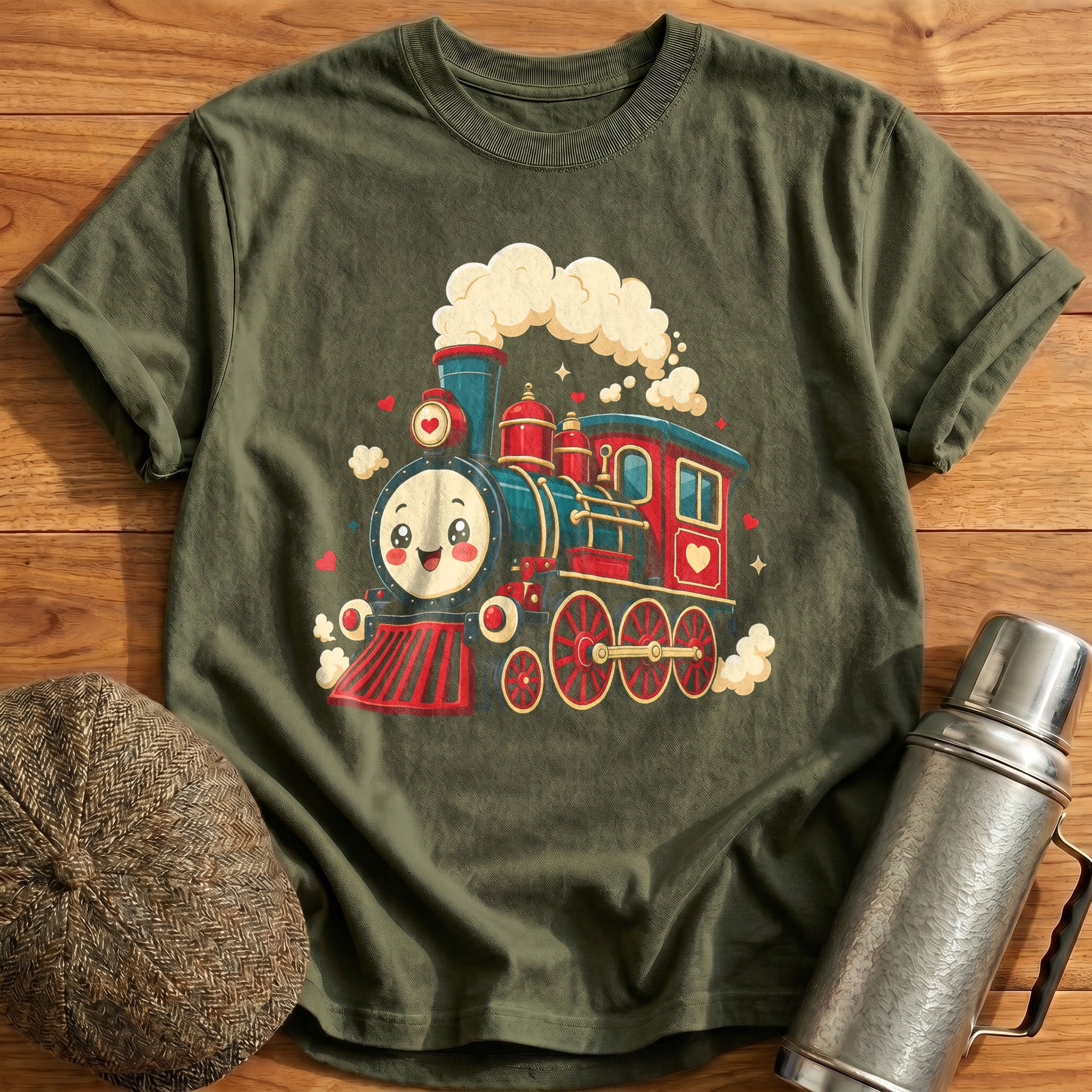 Cute Train Locomotive Kids - Military Green