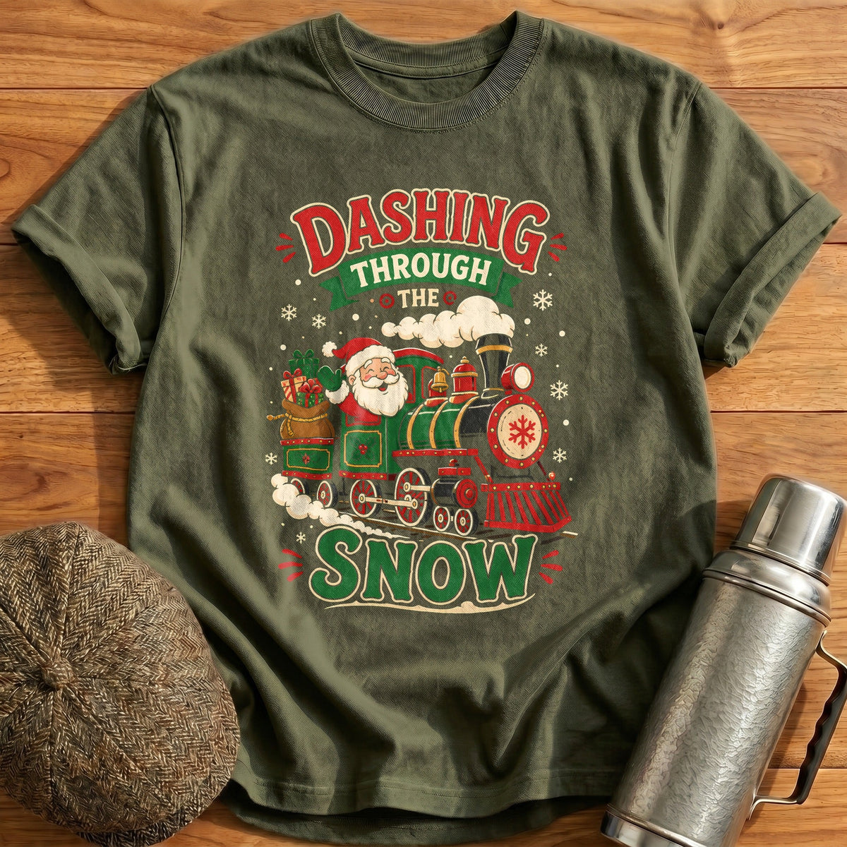 Dashing Through The Snow 22 Kids T-Shirt - Military Green