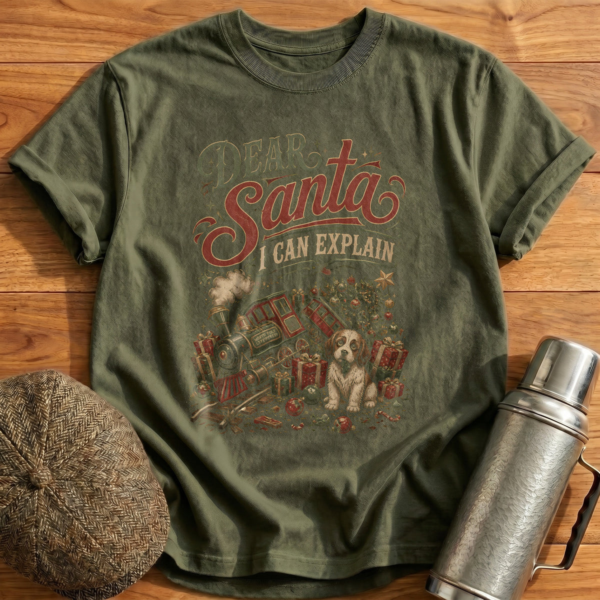 Dear Santa I Can Explain 74 T-Shirt - Military Green