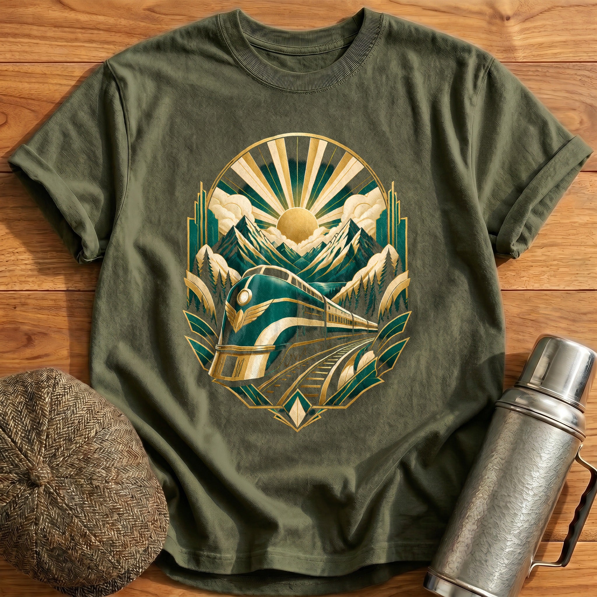 Deco Mountain Train 90 T-Shirt - Military Green
