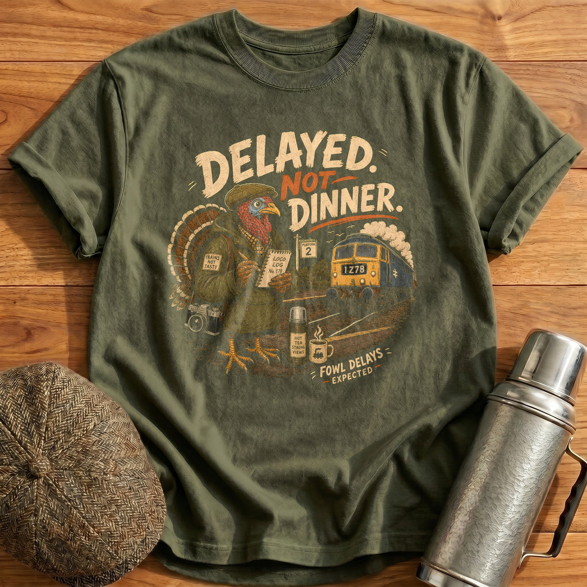 Delayed Not Dinner Fowl Delays Expected 2 T-Shirt - Military Green
