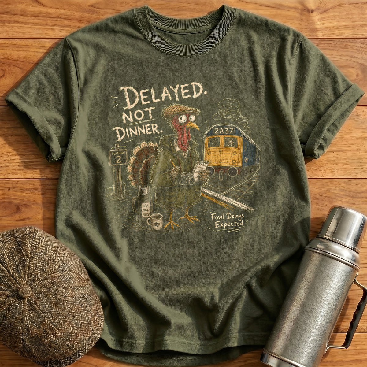 Delayed Not Dinner Fowl Delays Expected 3 T-Shirt - Military Green
