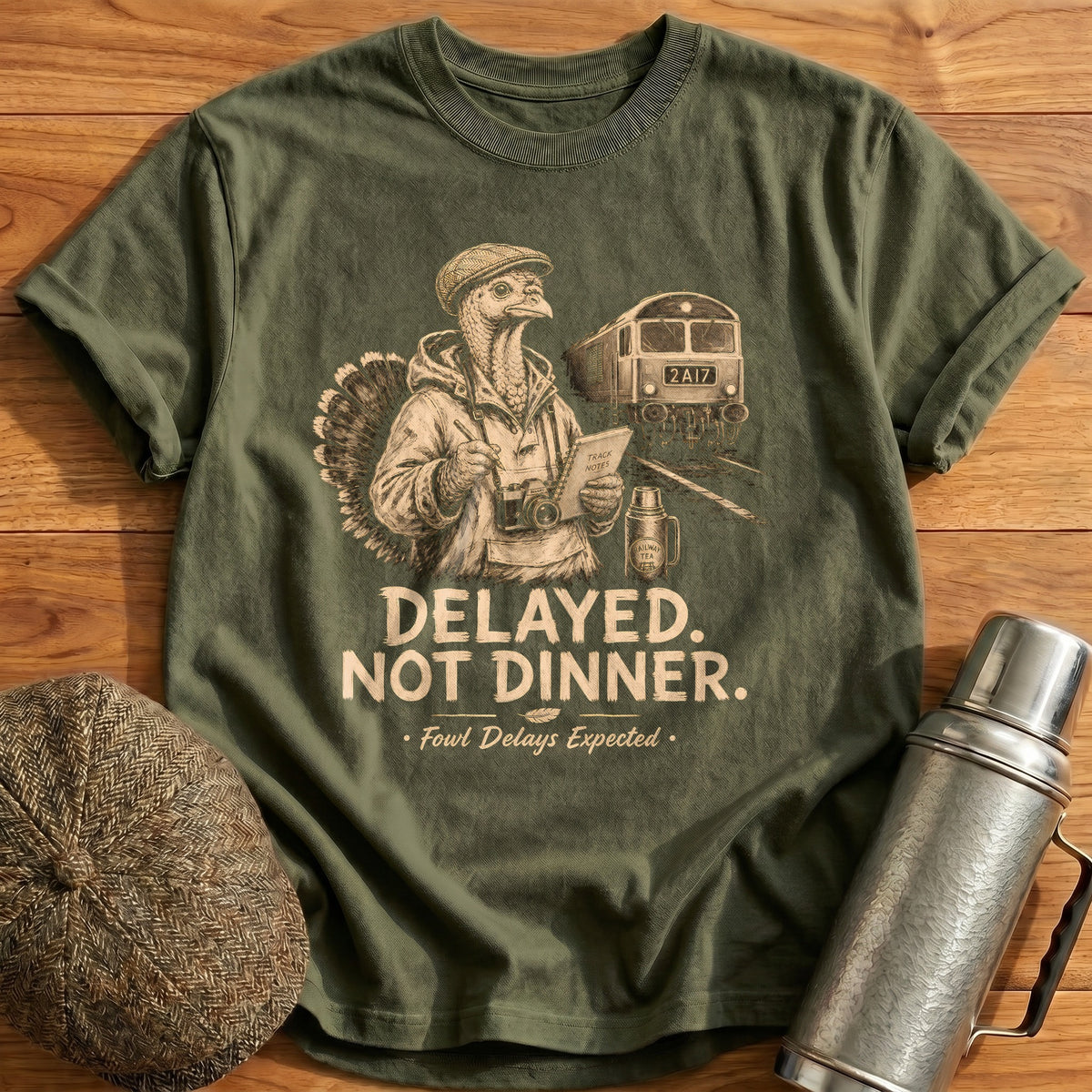 Delayed Not Dinner Fowl Delays Expected 7 T-Shirt - Military Green