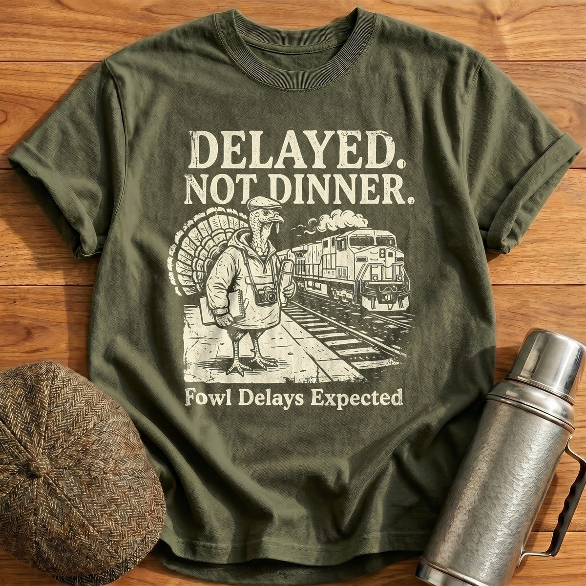 Delayed Not Dinner Fowl Delays Expected 9 T-Shirt - Military Green