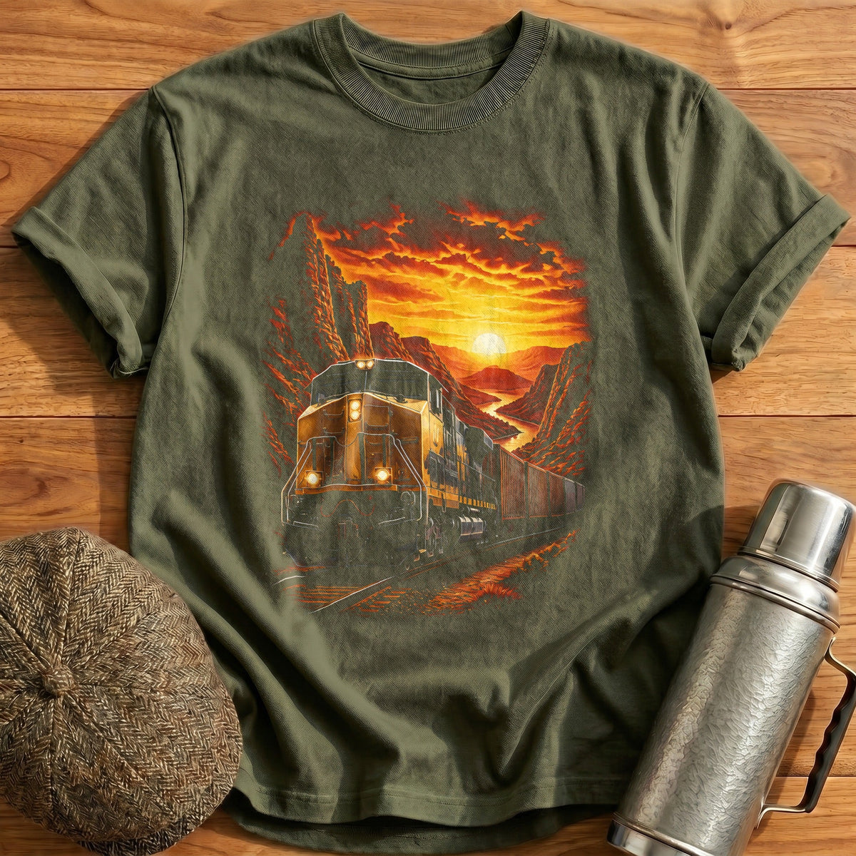 Desert Locomotive Train Spotter Kids T-Shirt - Military Green