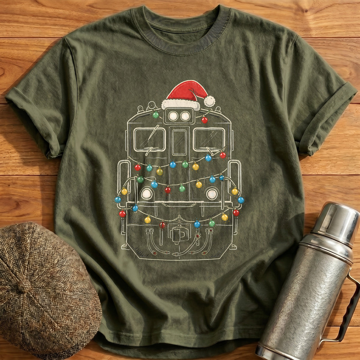 Diesel Locomotive Christmas Lights 48 T-Shirt - Military Green