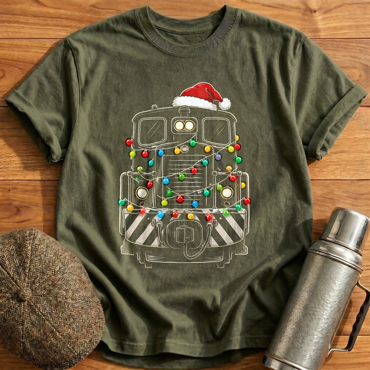 Diesel Shunter Christmas Lights 55 T-Shirt - Military Green