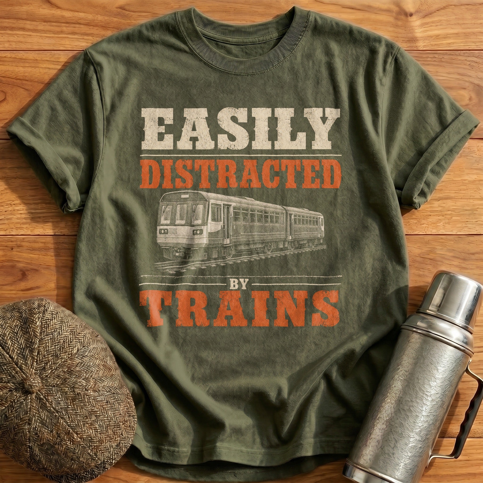 Easily Distracted Trains Class 142 Pacer T-Shirt - Military Green