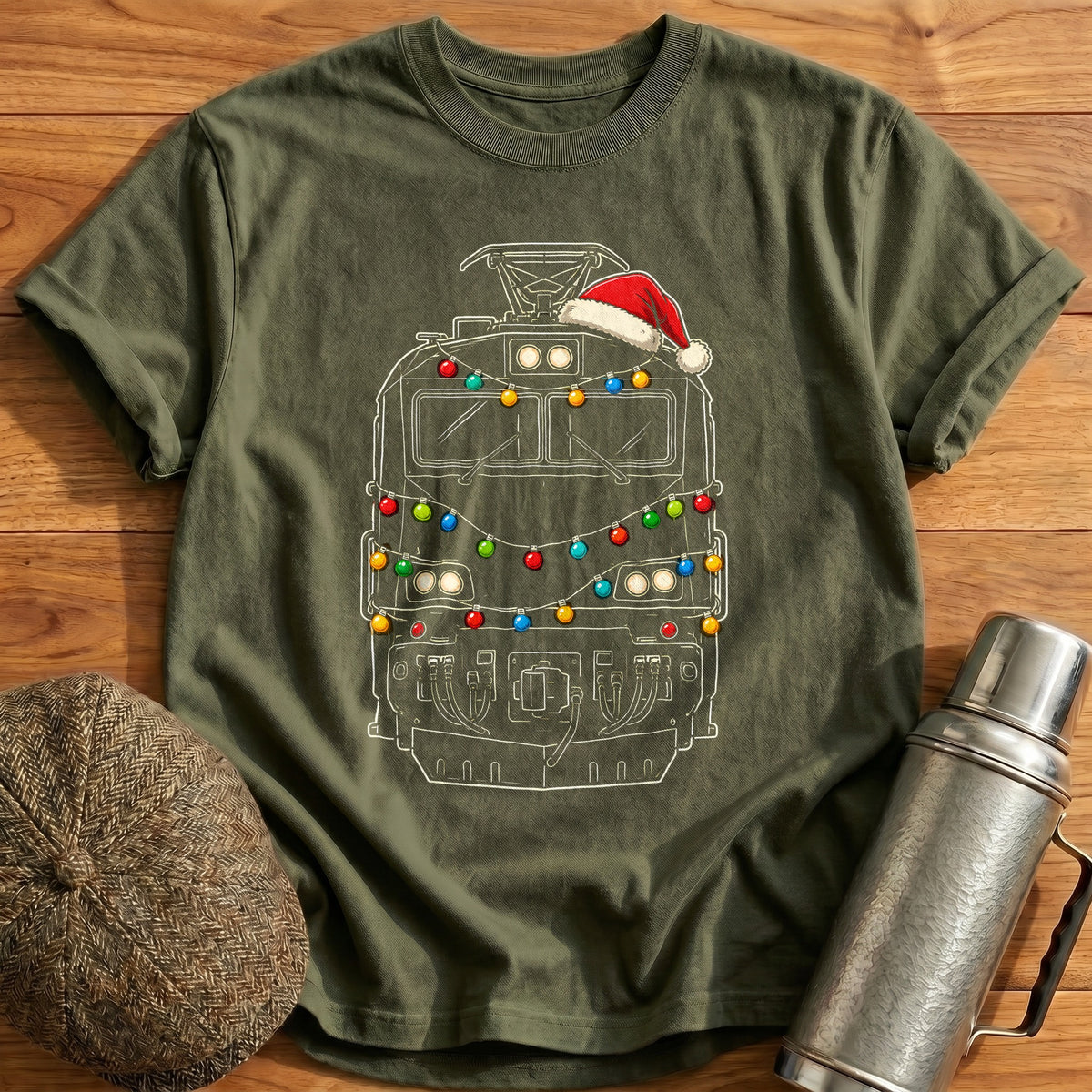 Electric Locomotive Christmas Lights 29 T-Shirt - Military Green