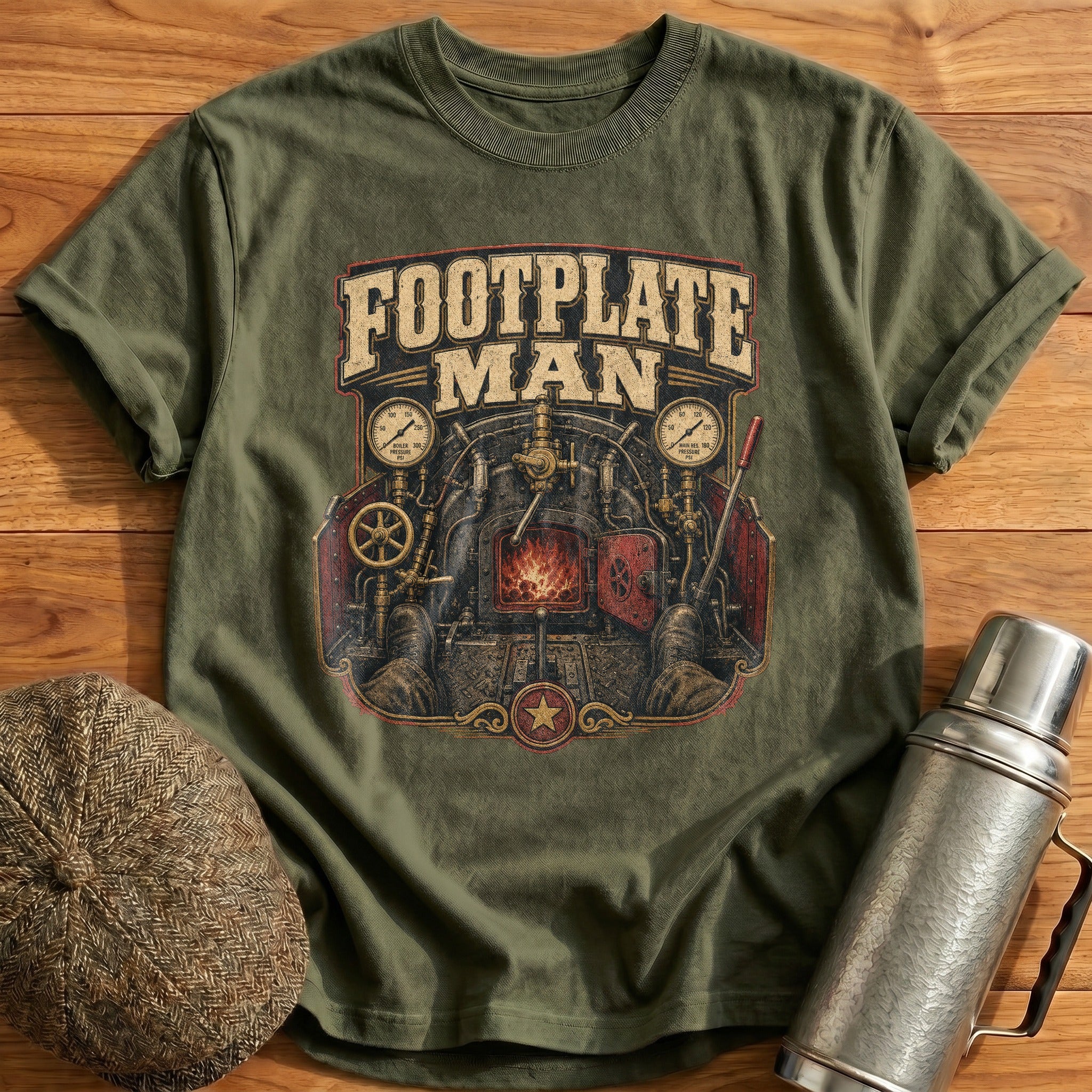 Footplate Man T-Shirt - Military Green