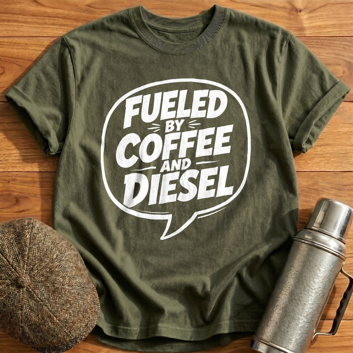 Fueled By Coffee And Diesel 67 T-Shirt - Military Green