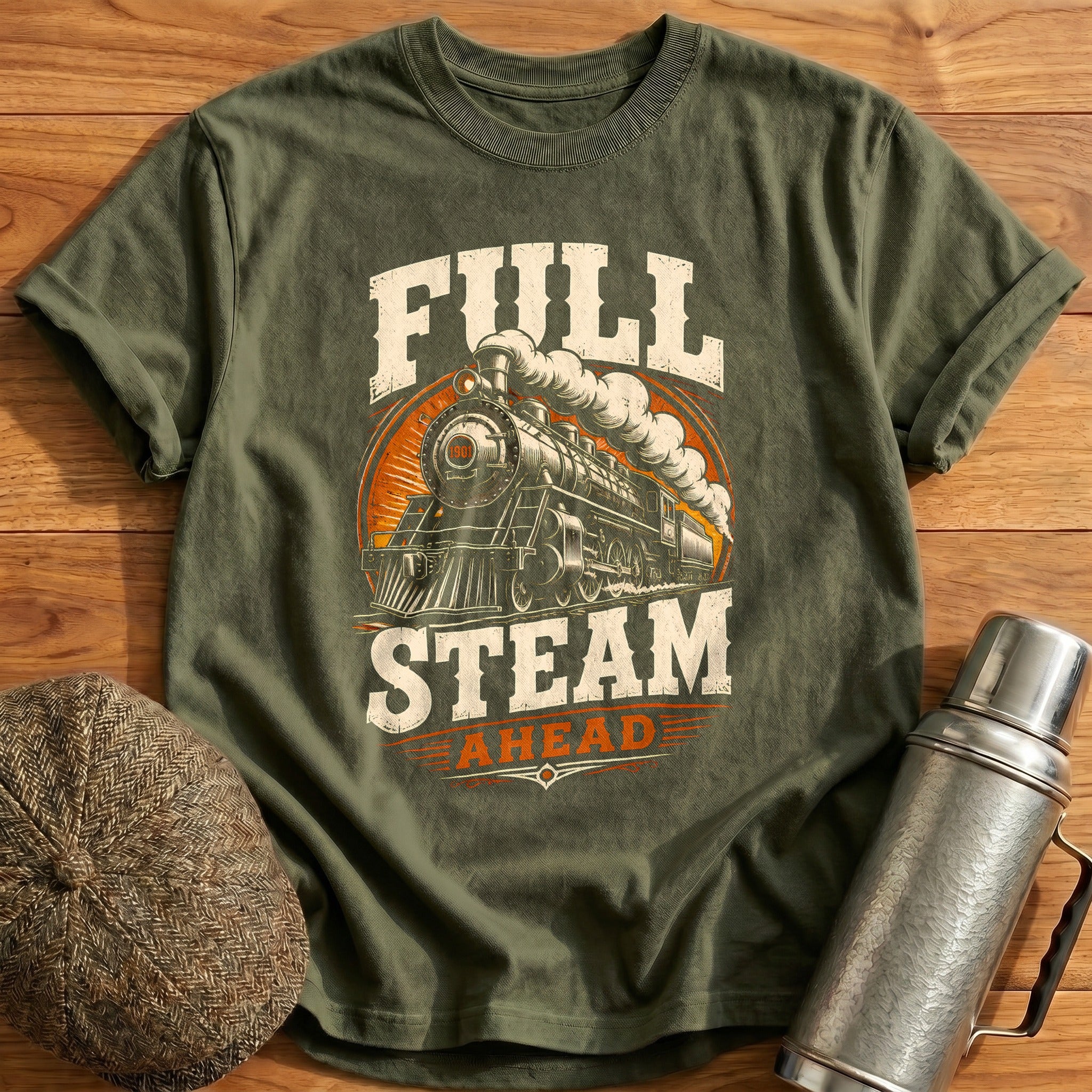 Full Steam Ahead 79 T-Shirt - Military Green