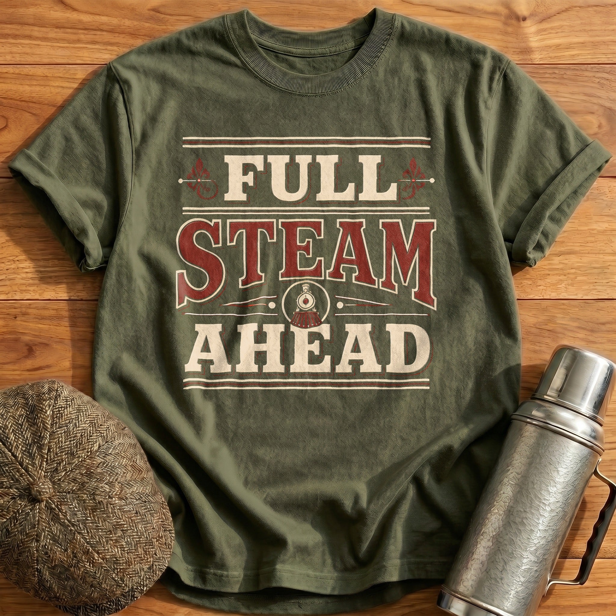 Full Steam Ahead Locomotive Vintage - Military Green