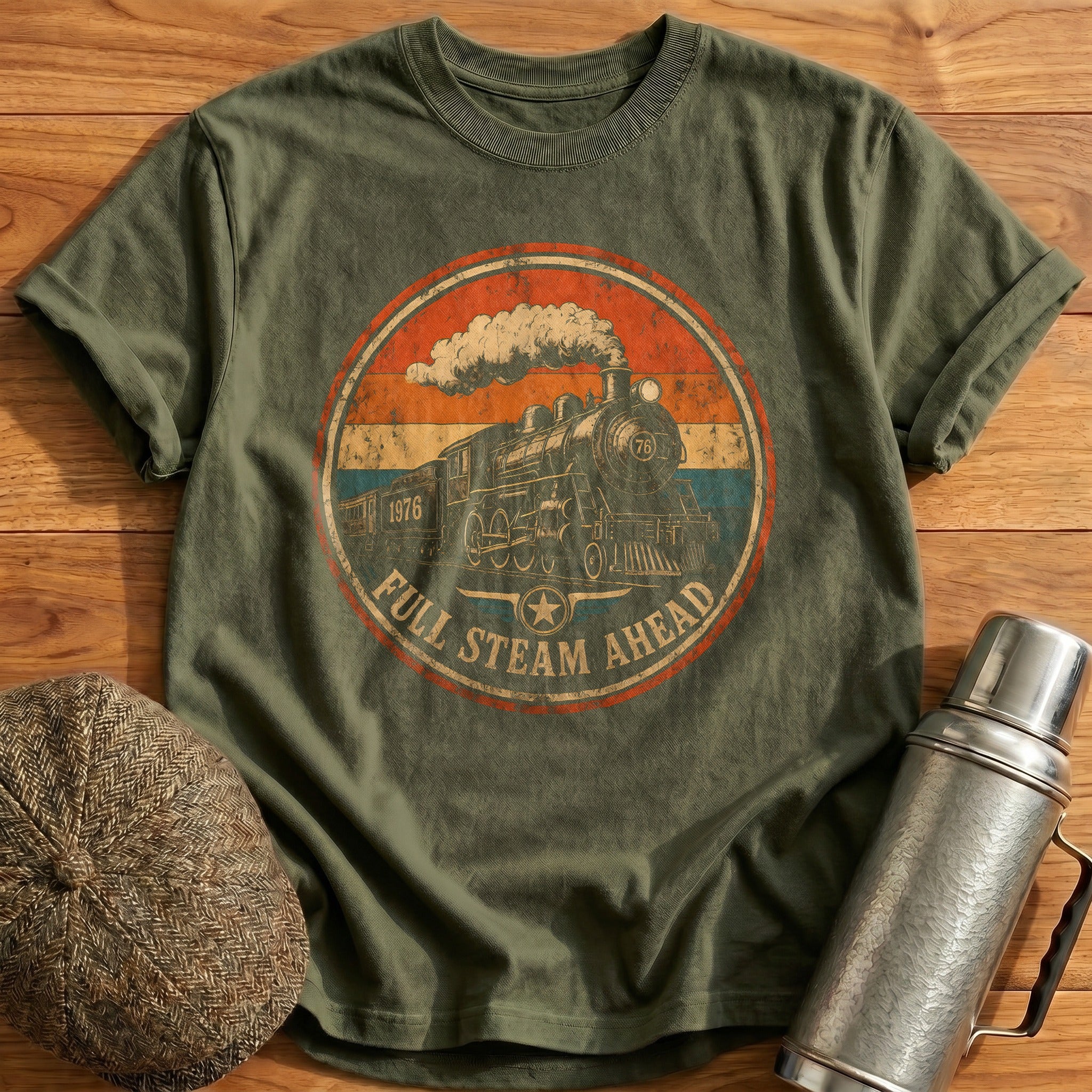 Full Steam Ahead Train Vintage - Military Green