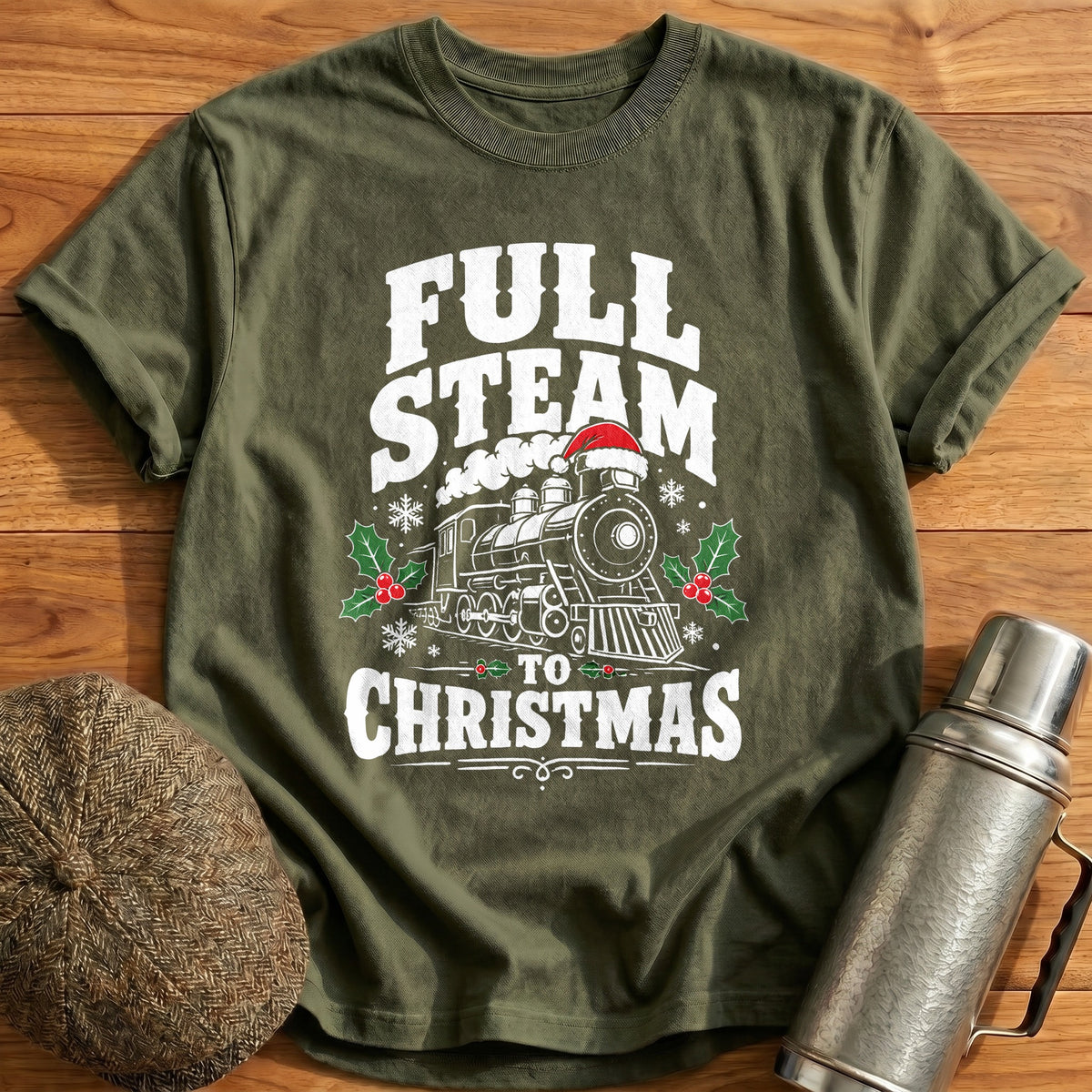 Full Steam To Christmas 61 T-Shirt - Military Green