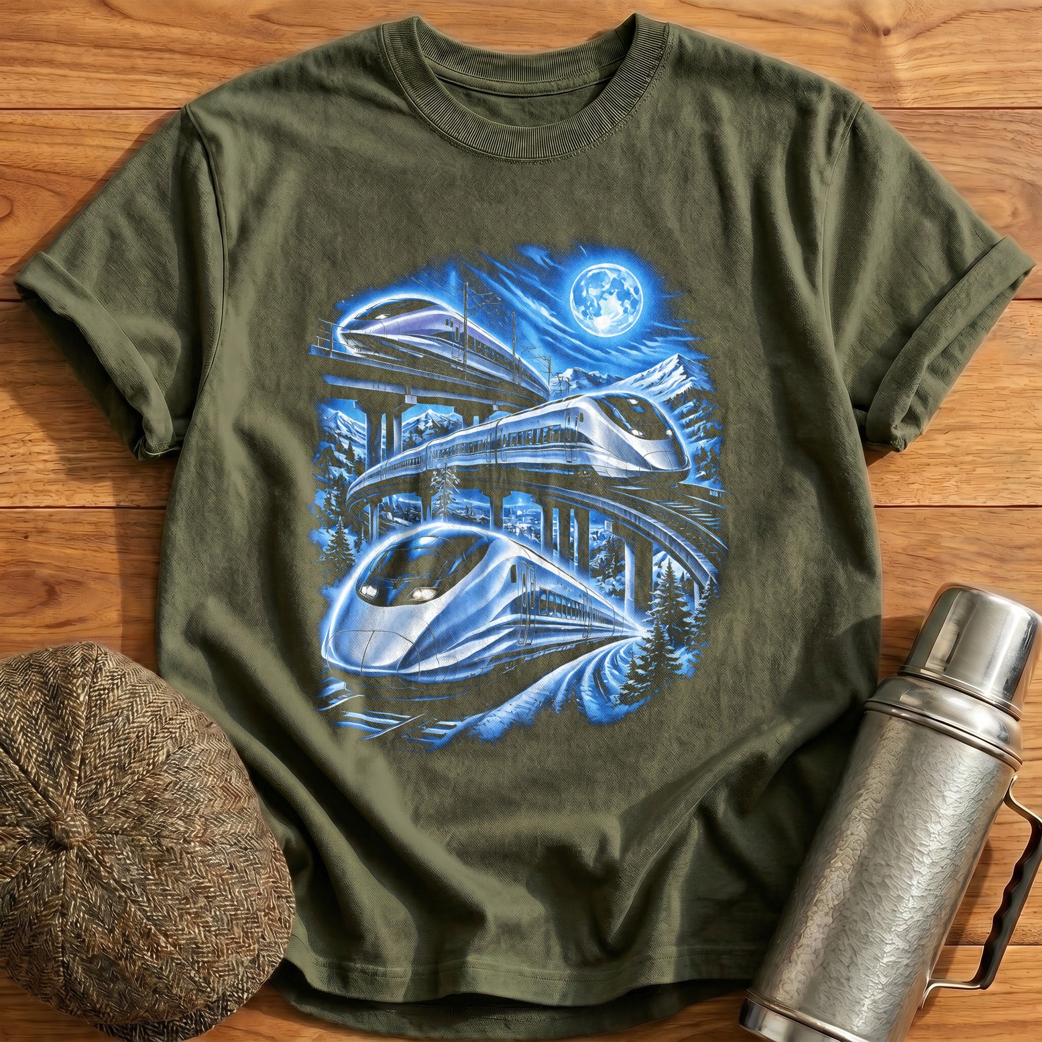 Futuristic Train Lover Night Sky - Military Green