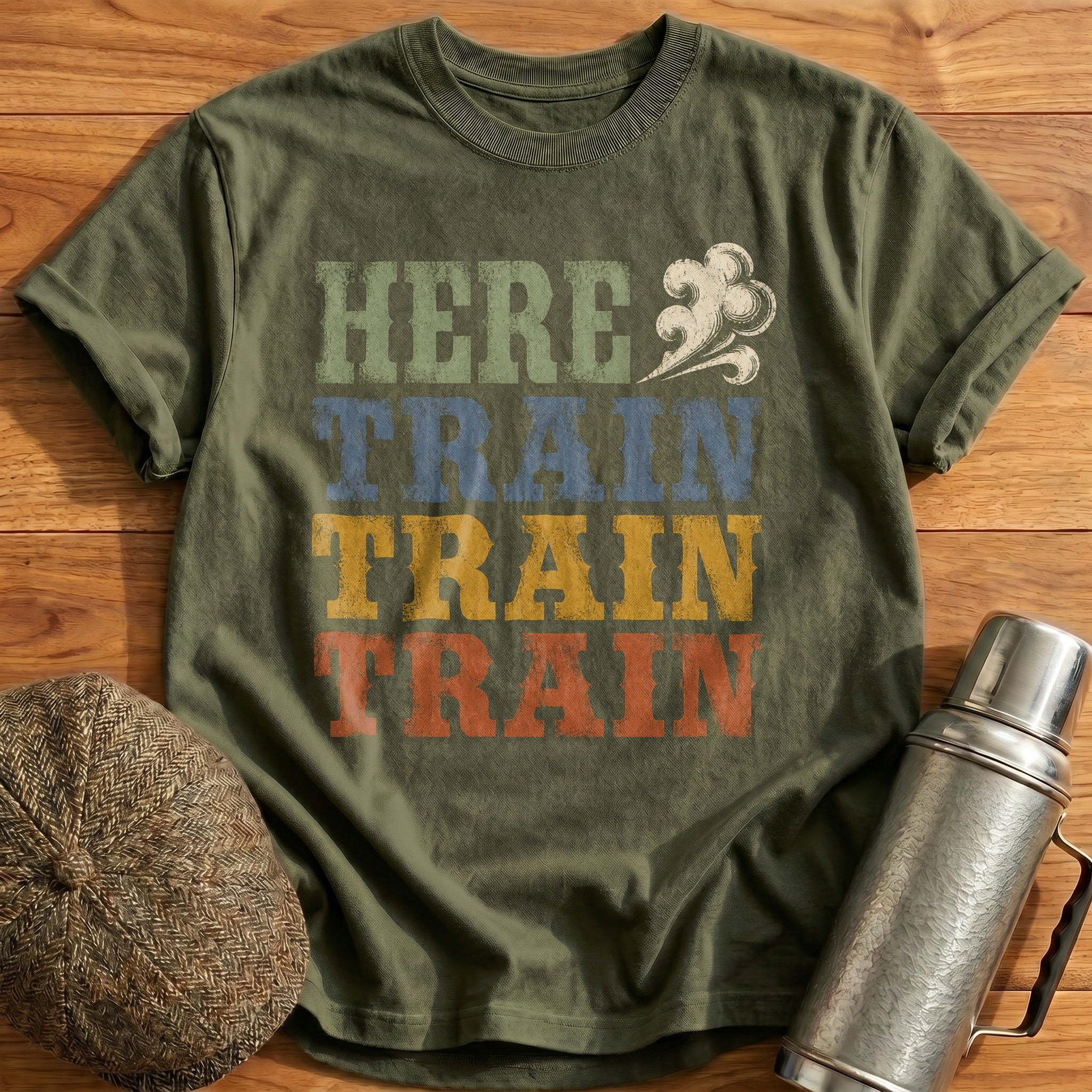 Here Train Train Train T-Shirt - Military Green