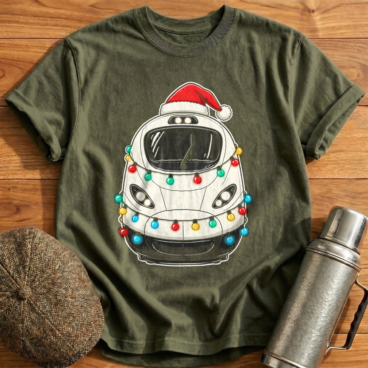 High Speed Train Christmas Lights 67 T-Shirt - Military Green