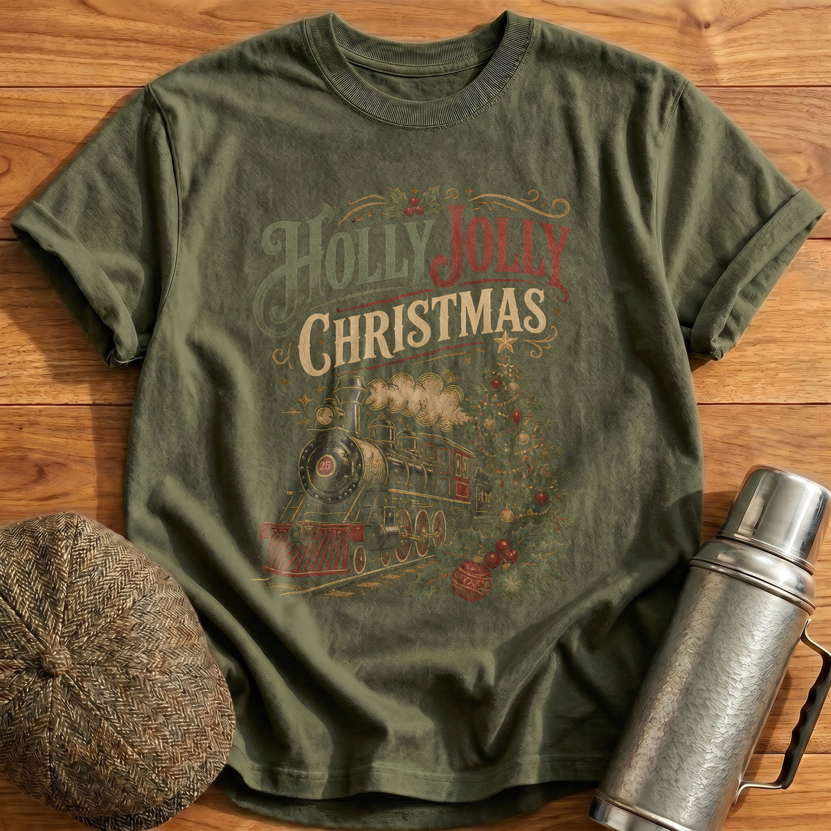 Holly Jolly Christmas 74 T-Shirt - Military Green