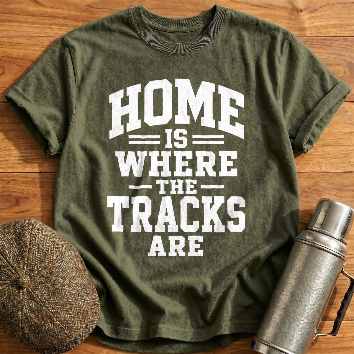 Home Is Where The Tracks Are 82 T-Shirt - Military Green