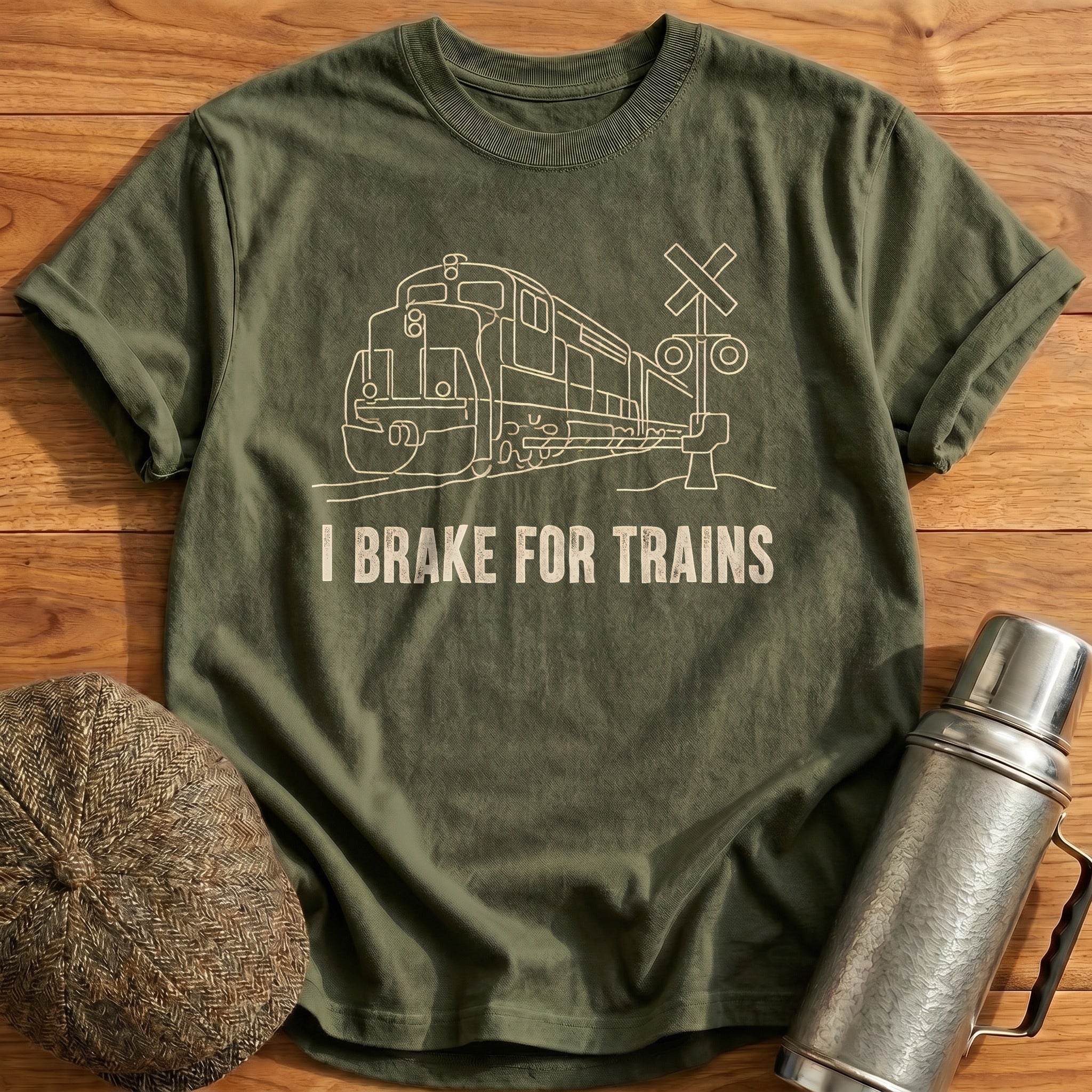 I Brake For Trains 63 T-Shirt - Military Green