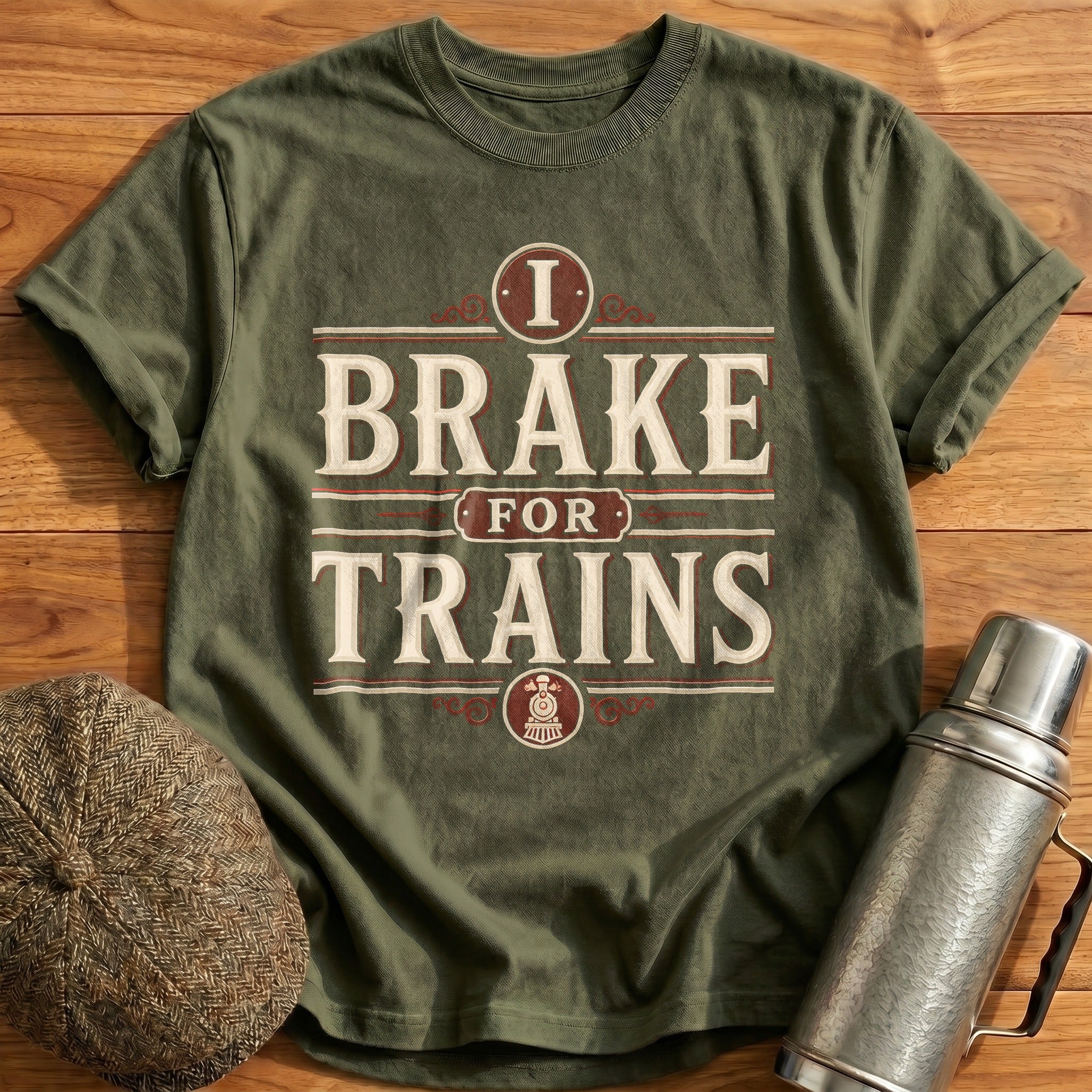 I Brake For Trains Train Spotter - Military Green