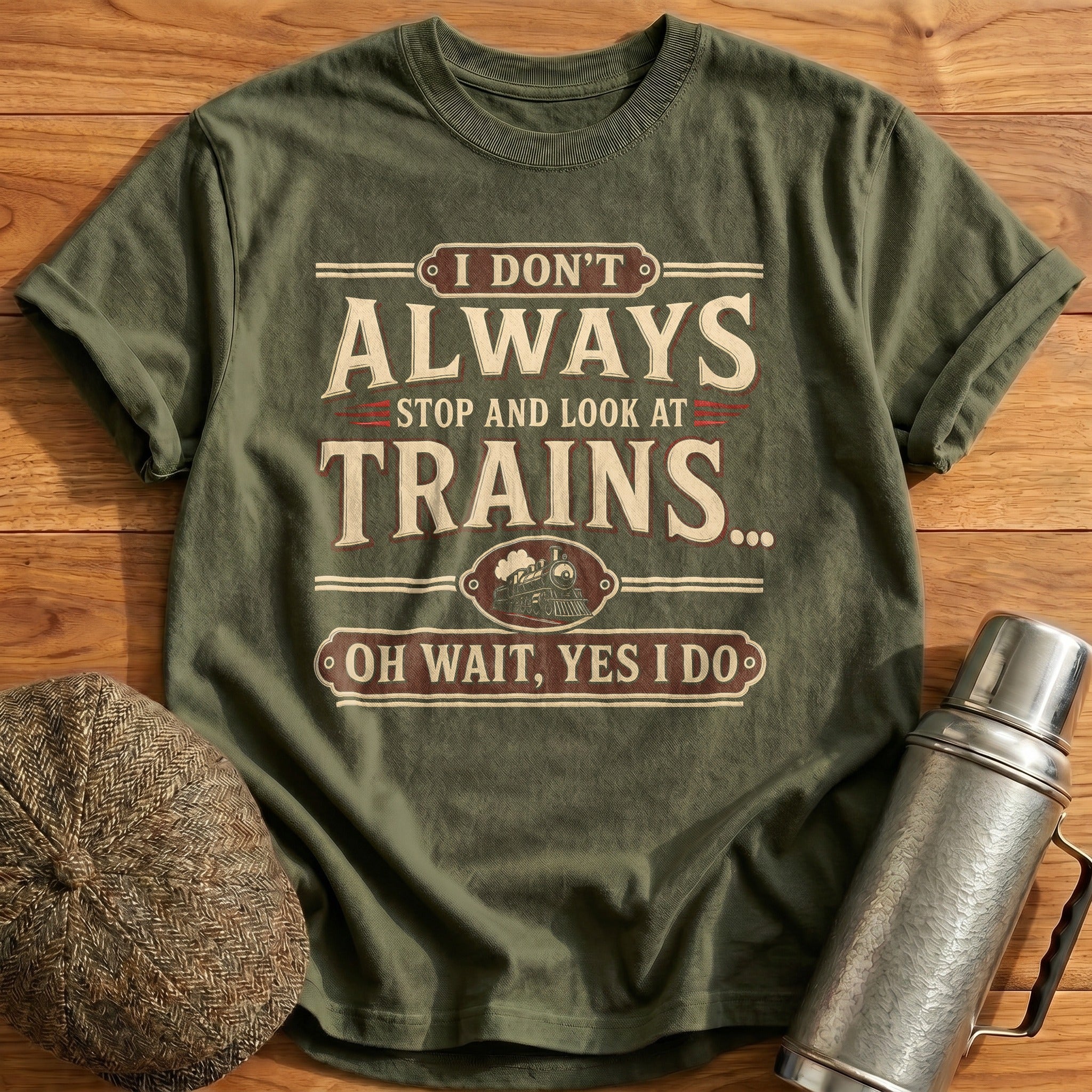I Dont Always Stop And Look At Trains Oh Wait Yes - Military Green