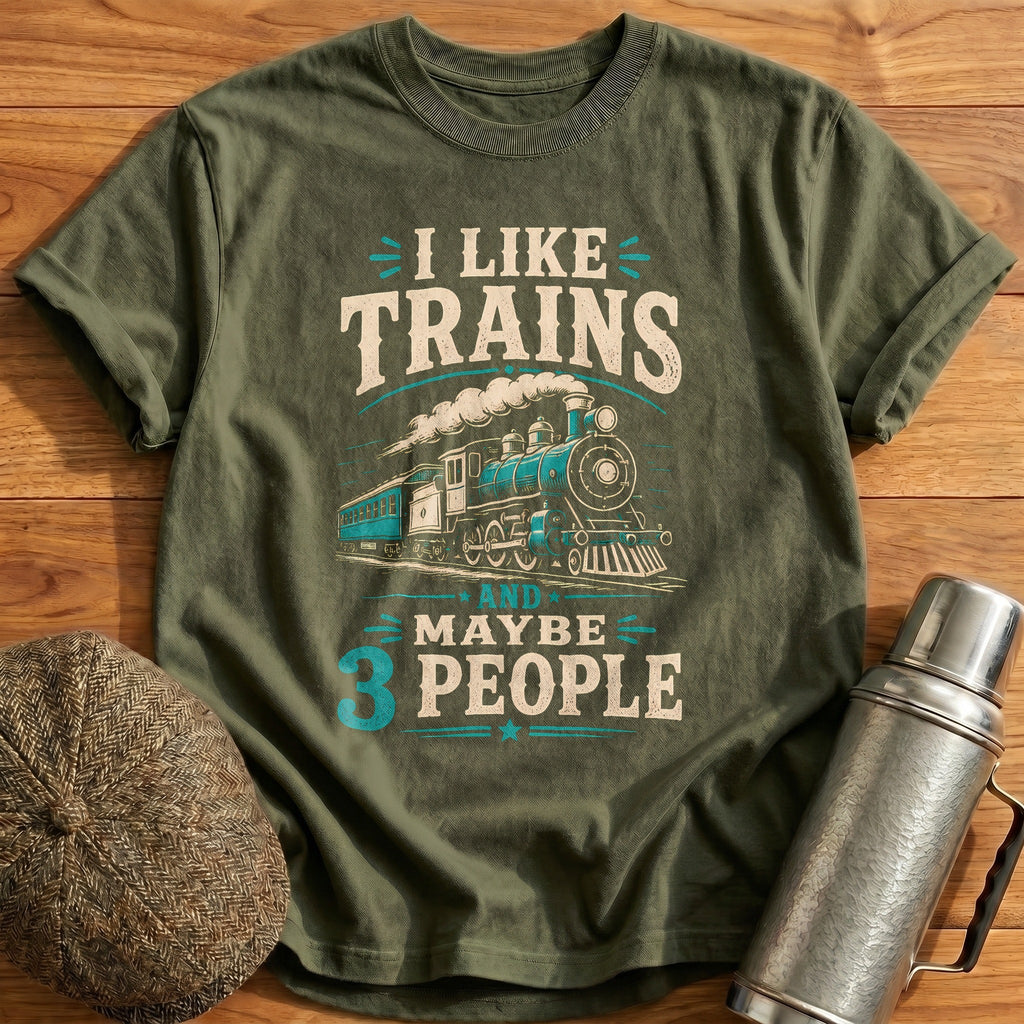I Like Trains 38 Kids T-Shirt - Military Green