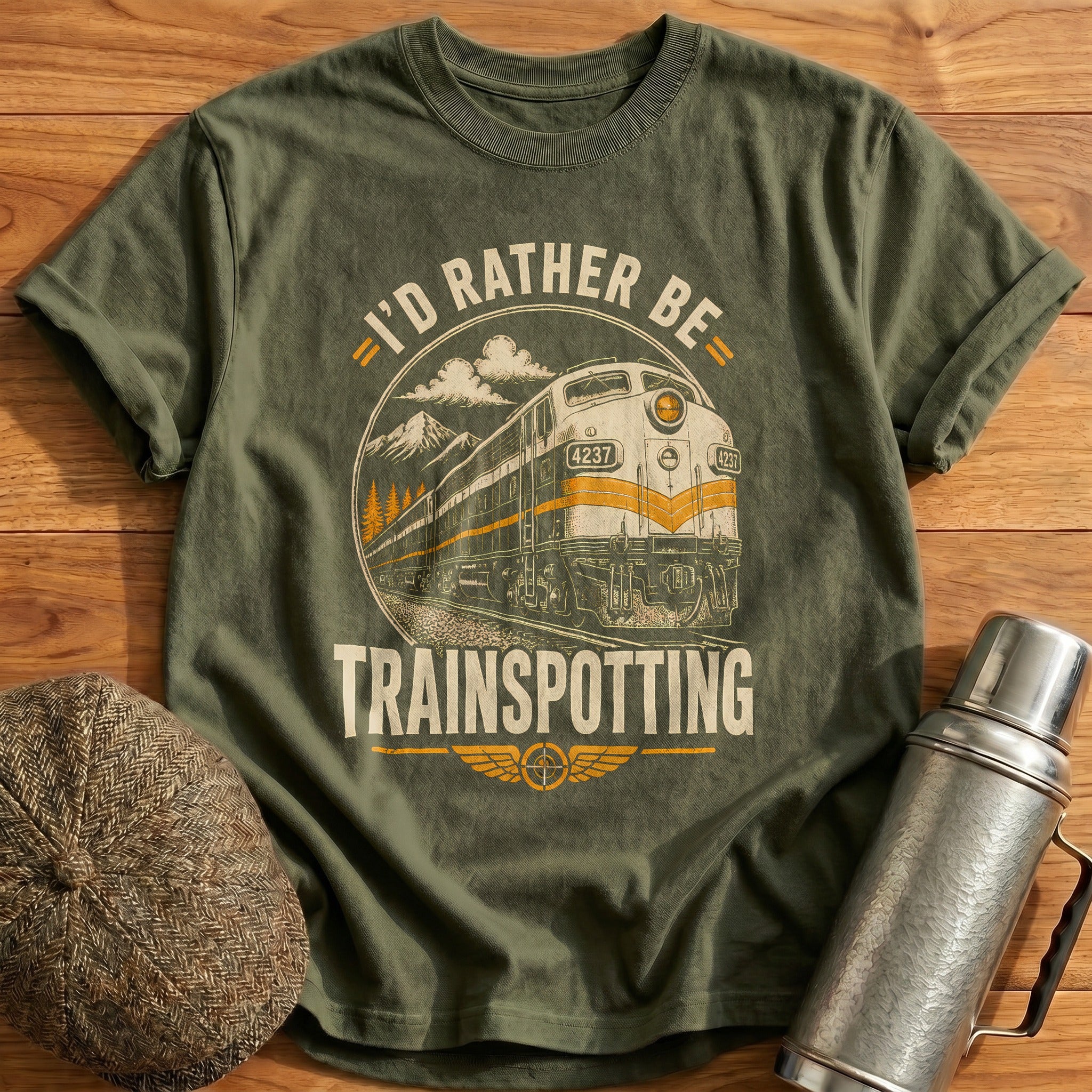 I'd Rather Be Trainspotting T-Shirt - Military Green
