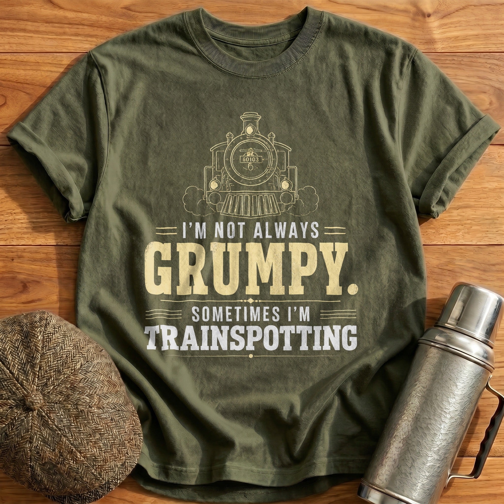 I'm Not Always Grumpy Sometimes I'm Trainspotting T-Shirt - Military Green