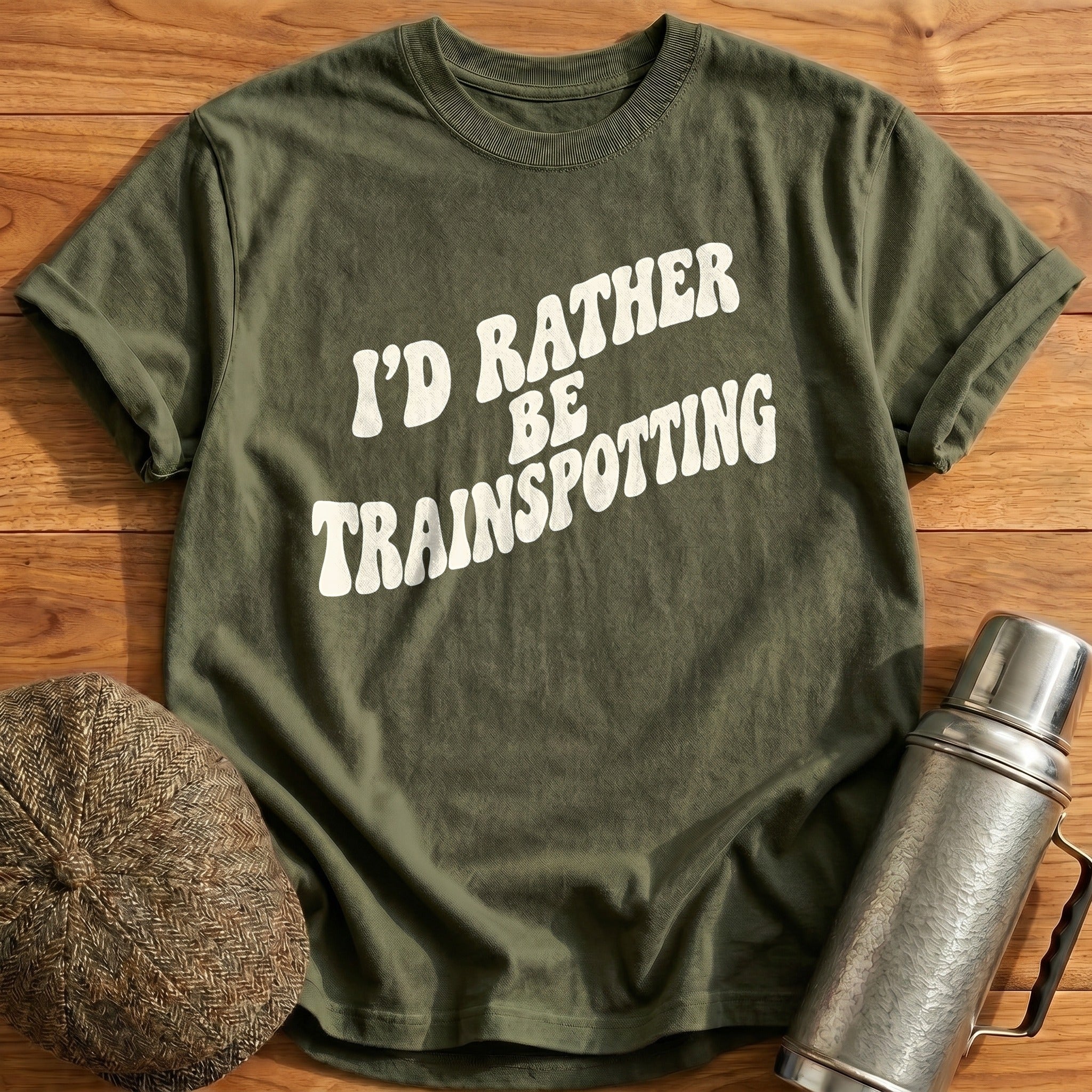 Id Rather Be Trainspotting 44 T-Shirt - Military Green