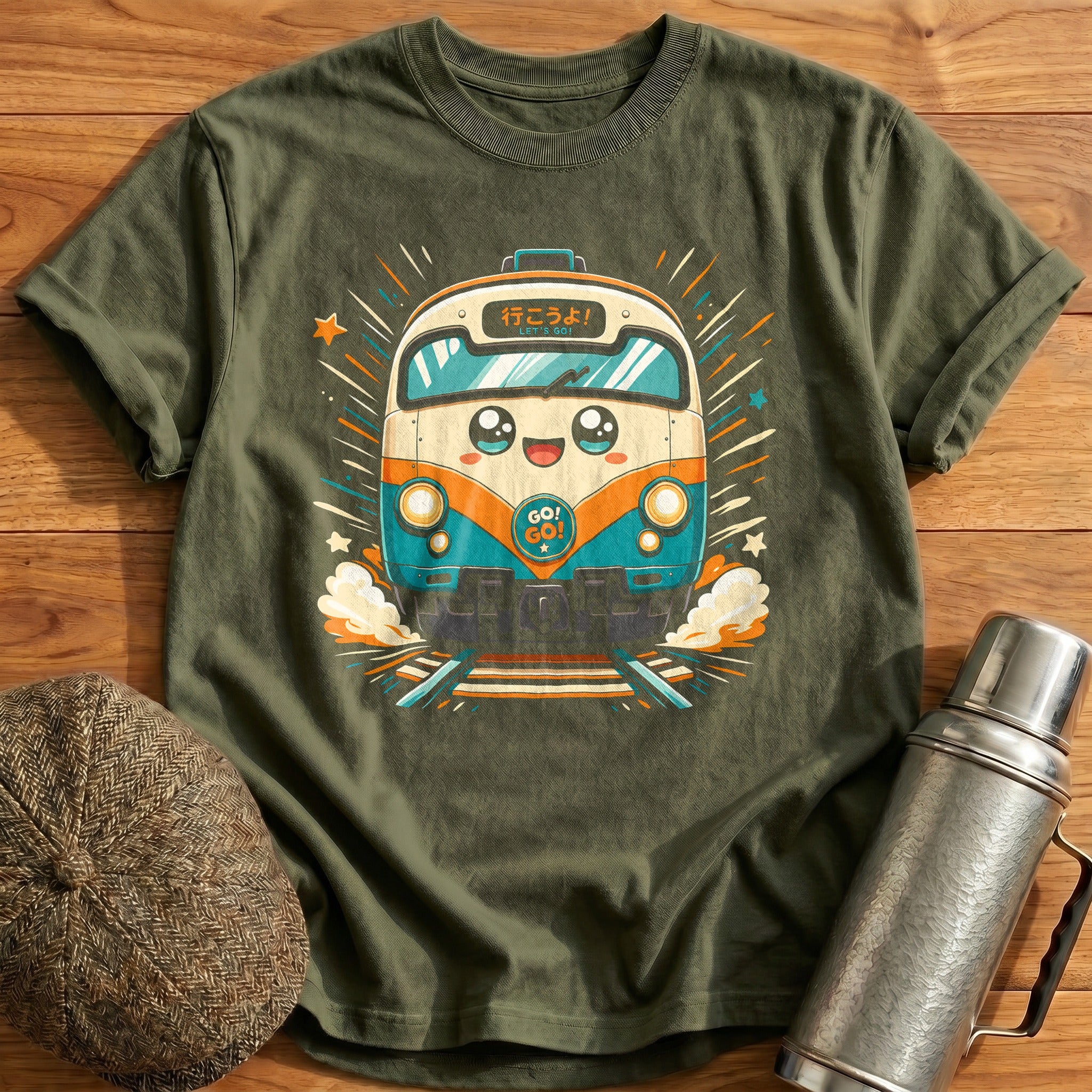 Lets Go Kawaii Train Travel - Military Green