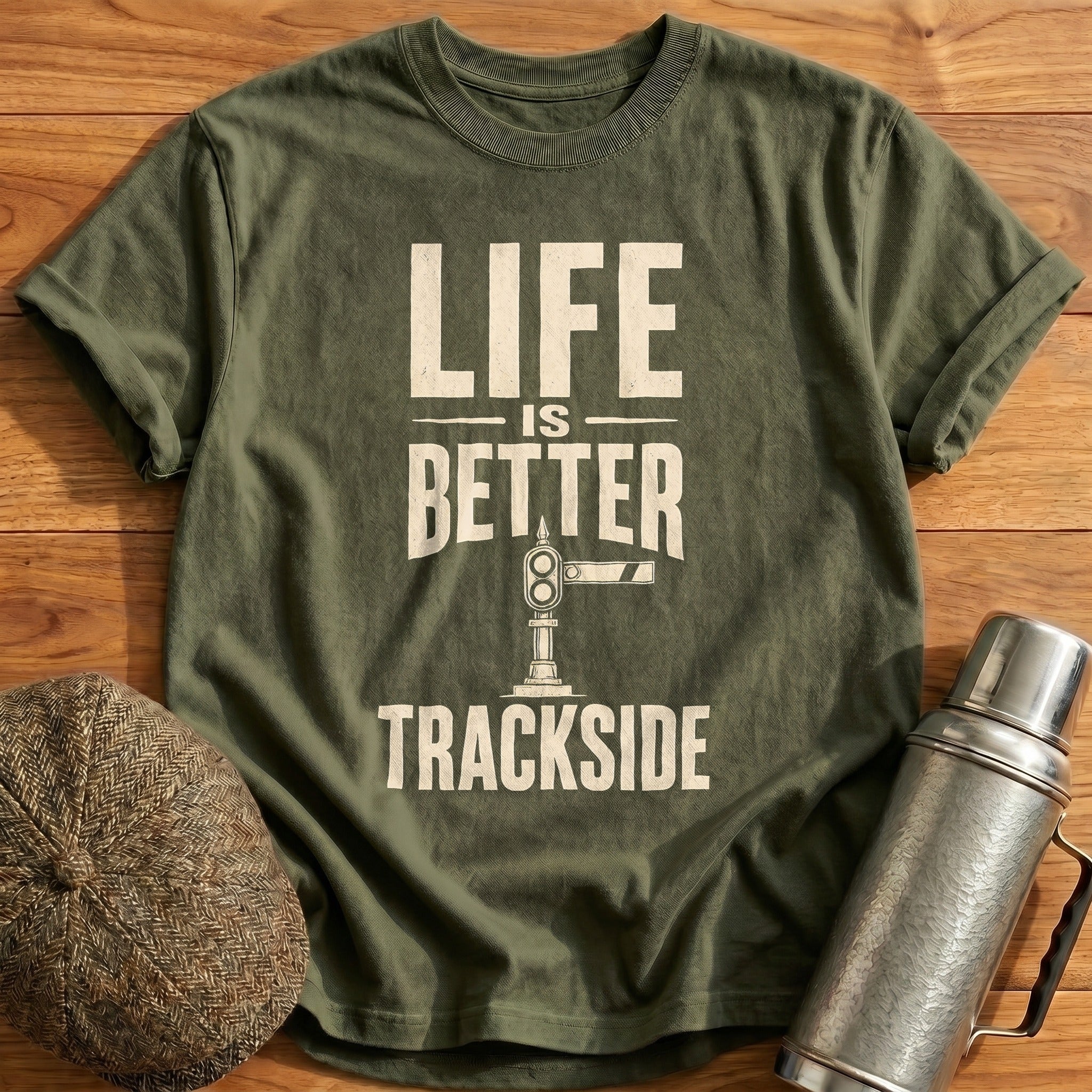 Life Is Better Trackside Railroad Enthusiast - Military Green