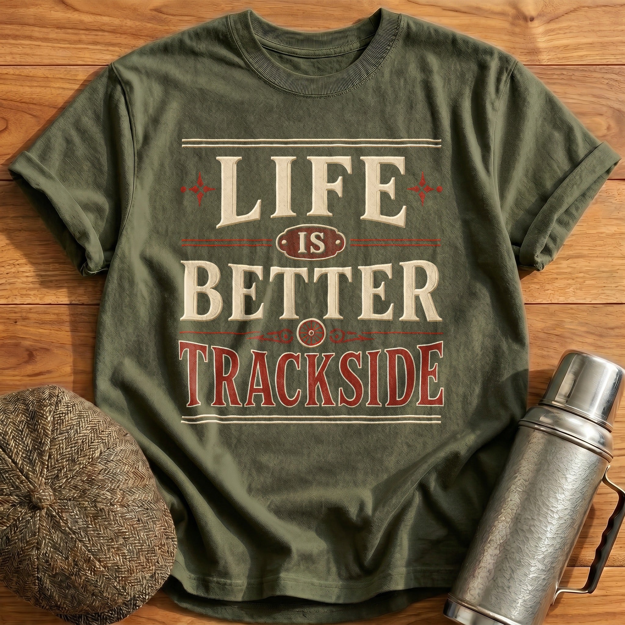 Life Is Better Trackside Train Enthusiast - Military Green