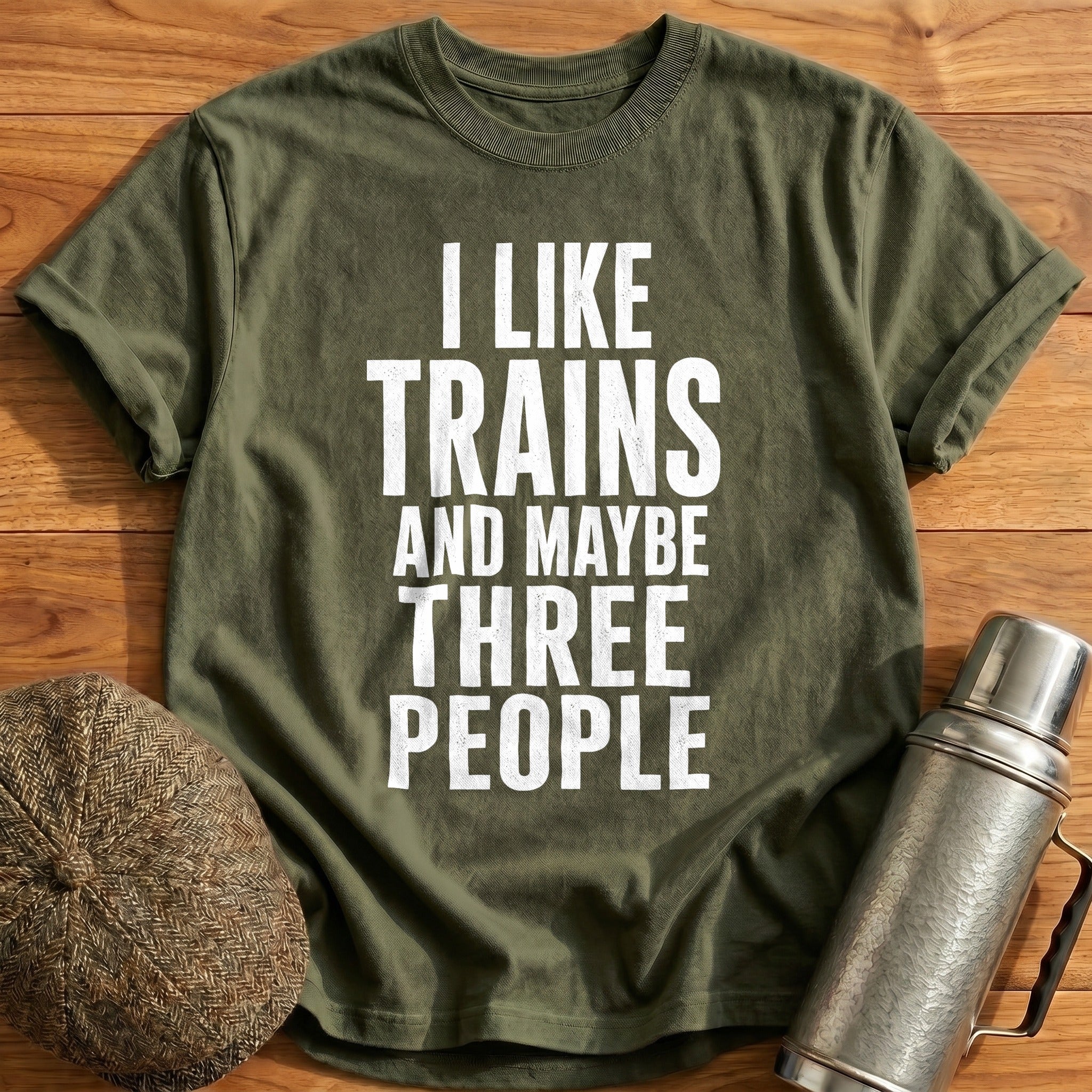 Like Trains Three People 53 T-Shirt - Military Green