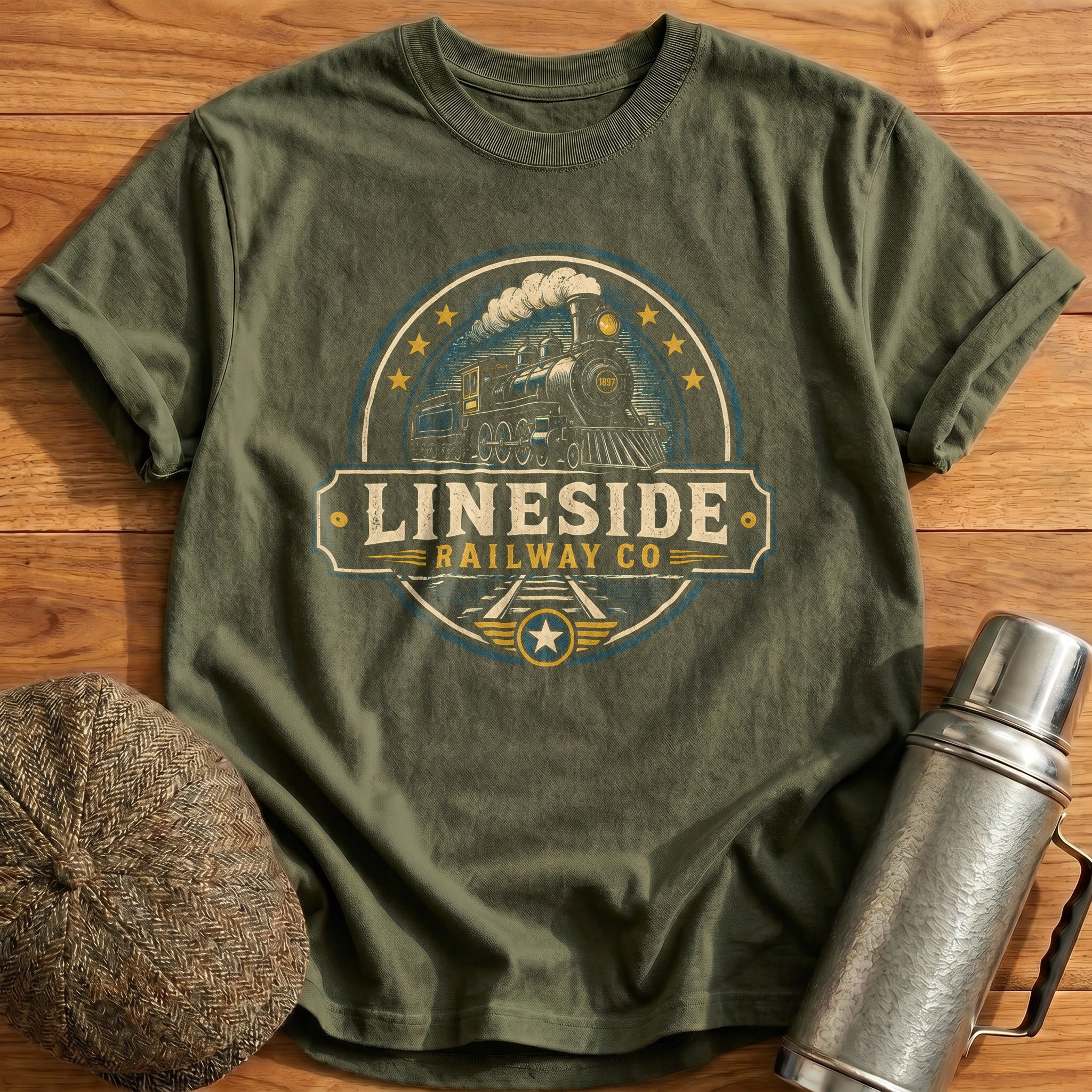 Lineside Railway Co Train Enthusiast Vintage - Military Green