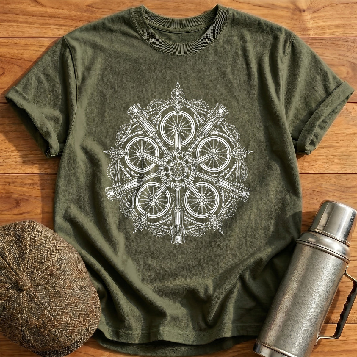 Loco Mandala Blackwork 28 T-Shirt - Military Green