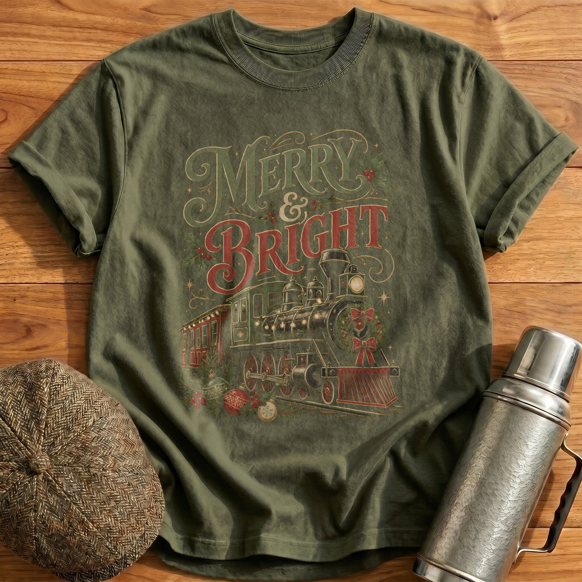 Merry And Bright 97 T-Shirt - Military Green